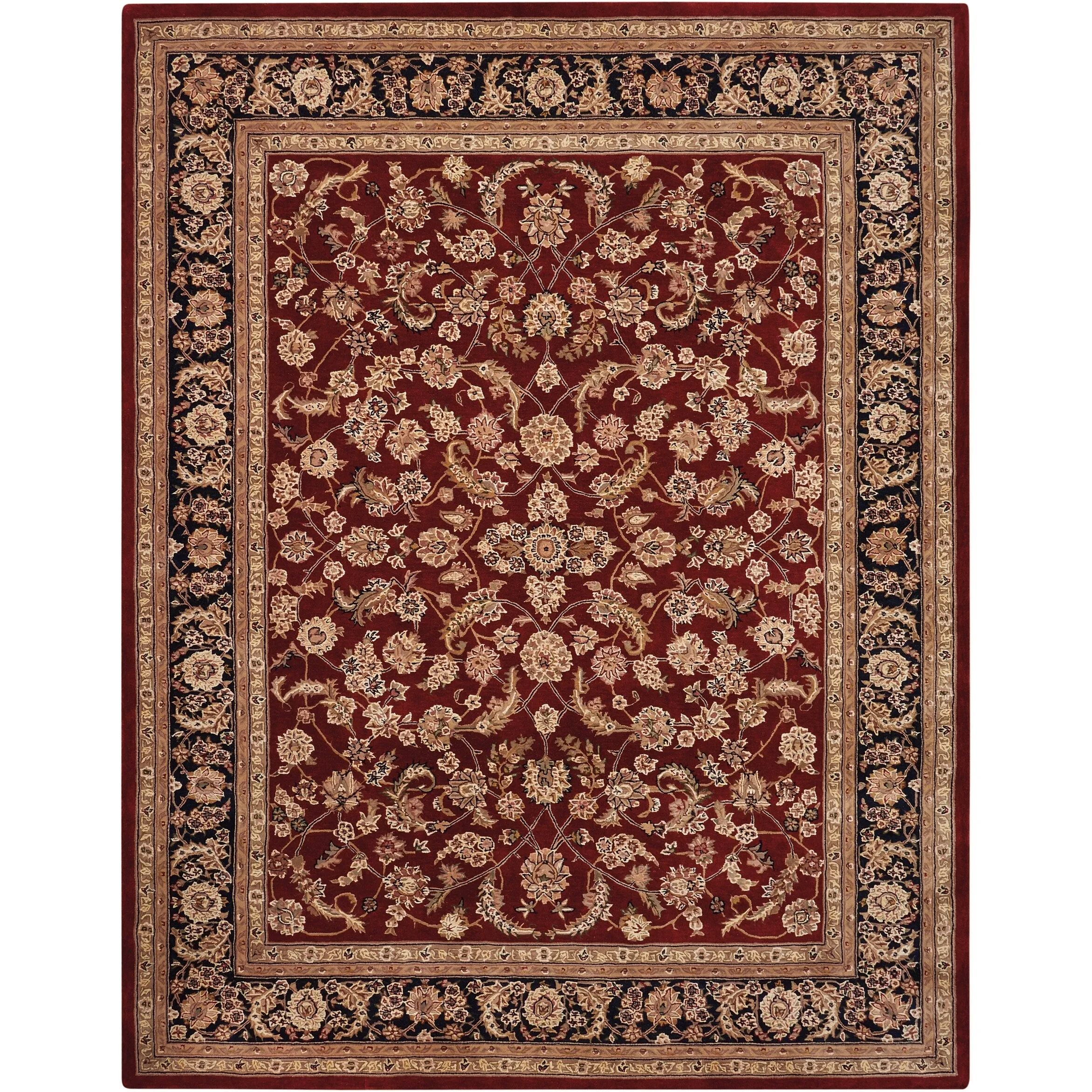 Nourison Hand-tufted Persian Floral Wool and Silk Burgundy Area Rug