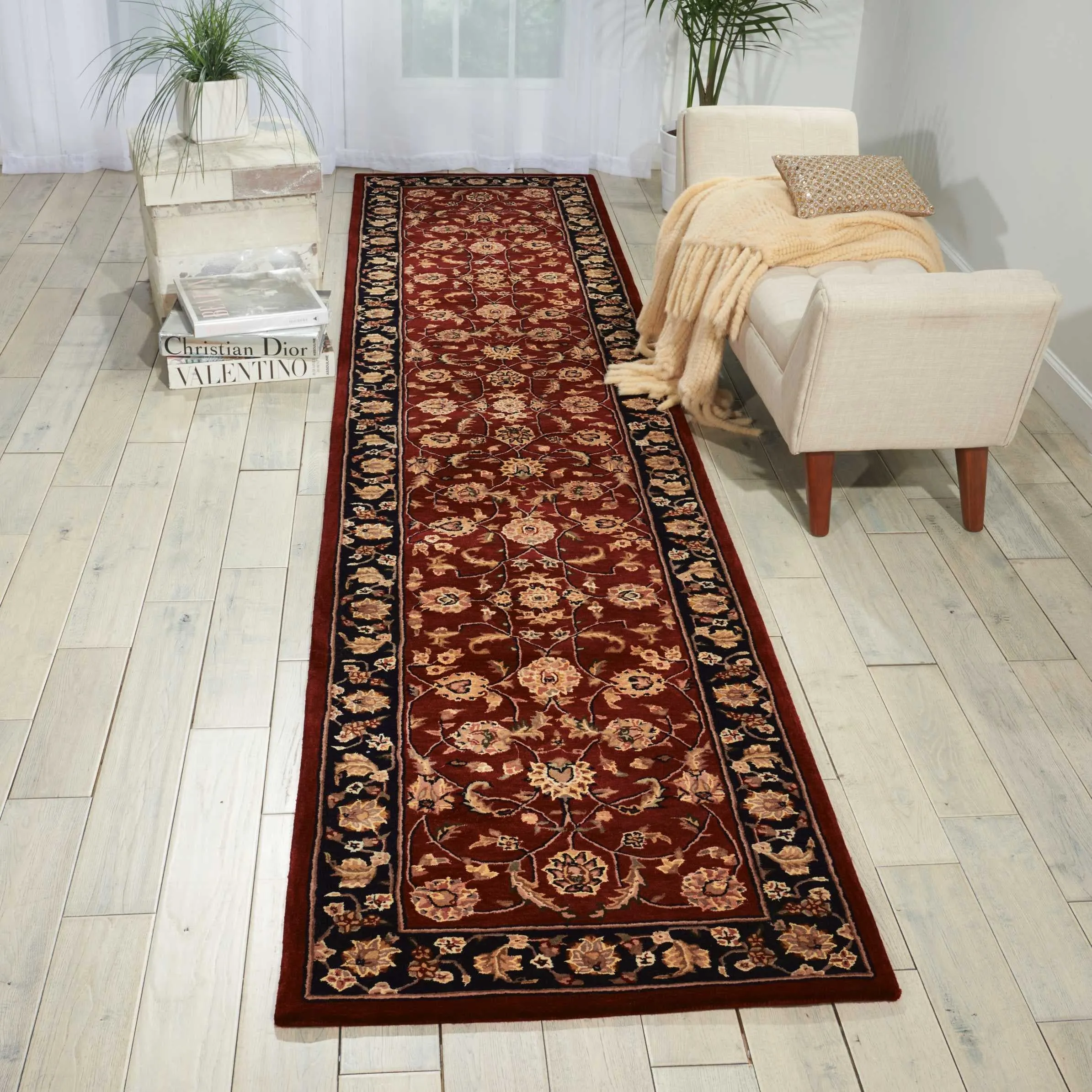Nourison Hand-tufted Persian Floral Wool and Silk Burgundy Area Rug