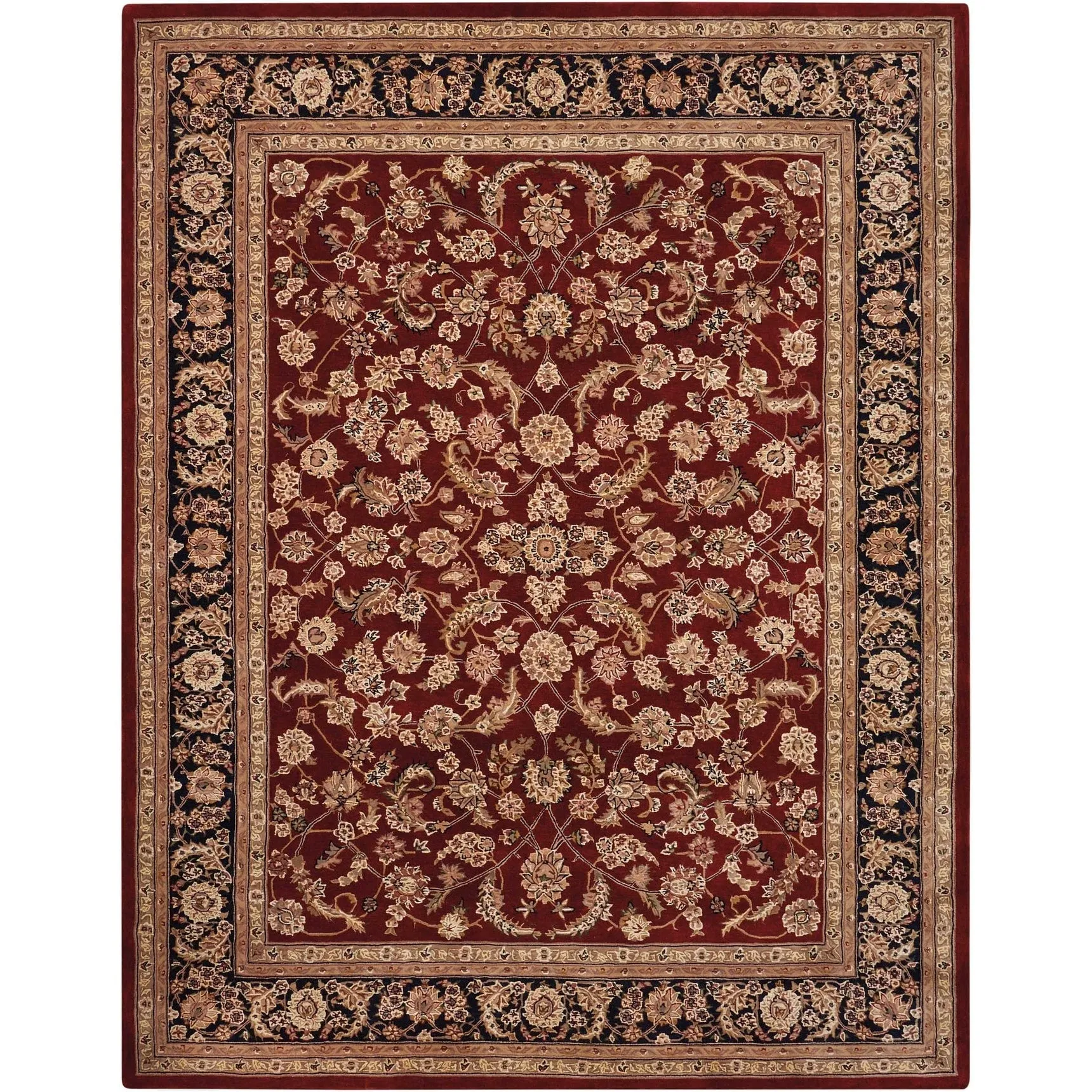 Nourison Hand-tufted Persian Floral Wool and Silk Burgundy Area Rug