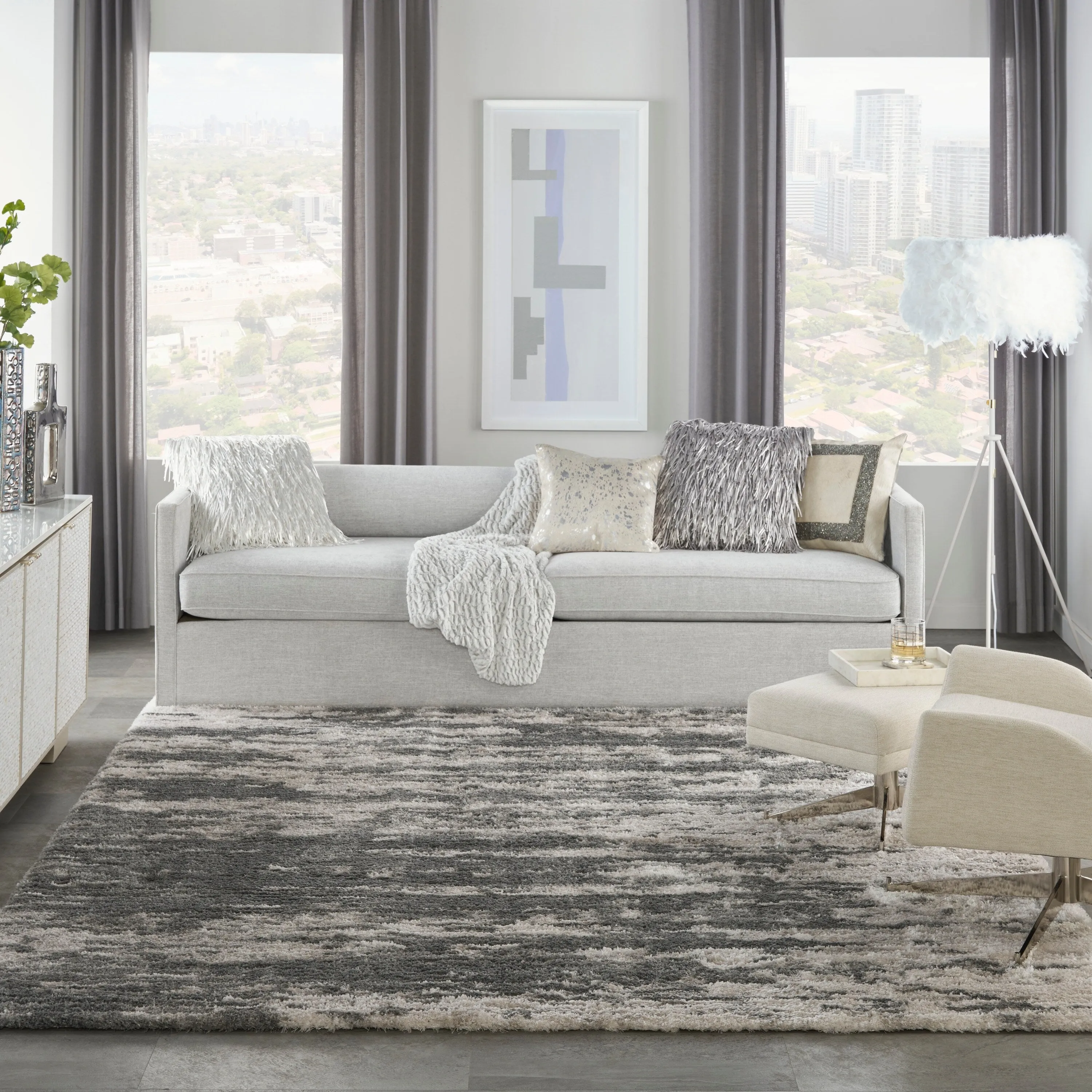 Nourison Luxurious Shag 1.25 Plush Contemporary Abstract Area Rug