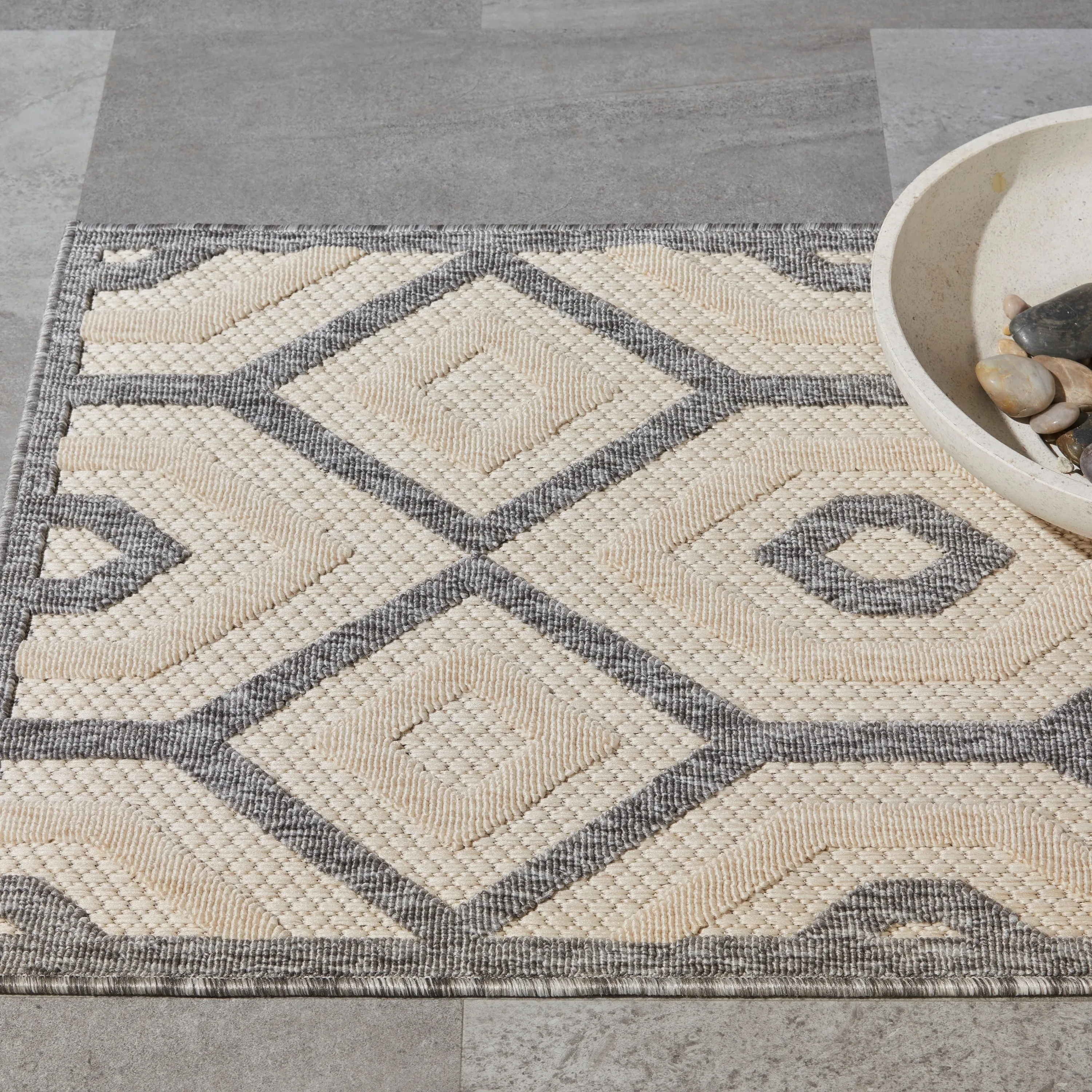 Nourison Palamos Modern Textured Geometric Indoor Outdoor Area Rug