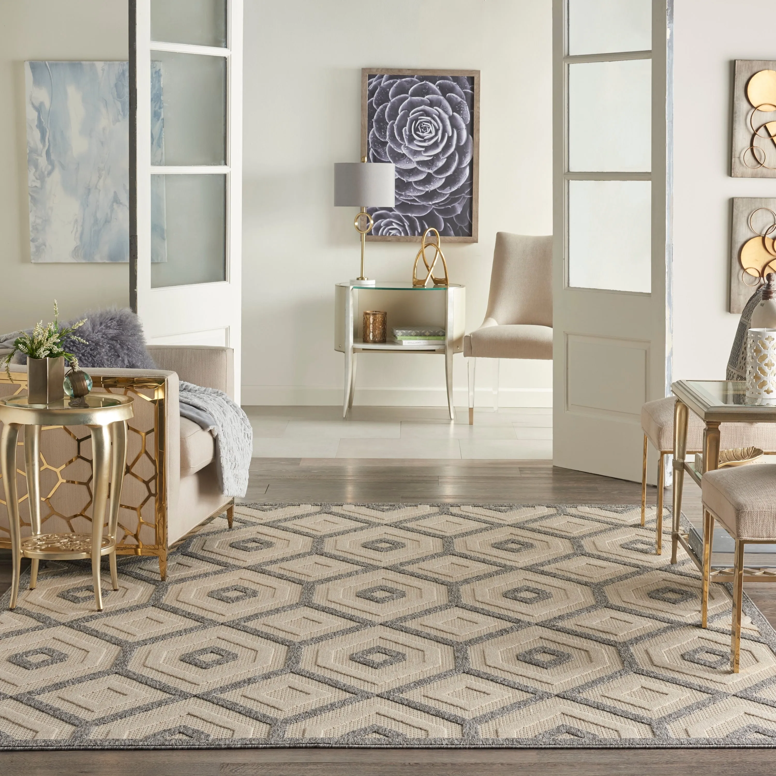 Nourison Palamos Modern Textured Geometric Indoor Outdoor Area Rug