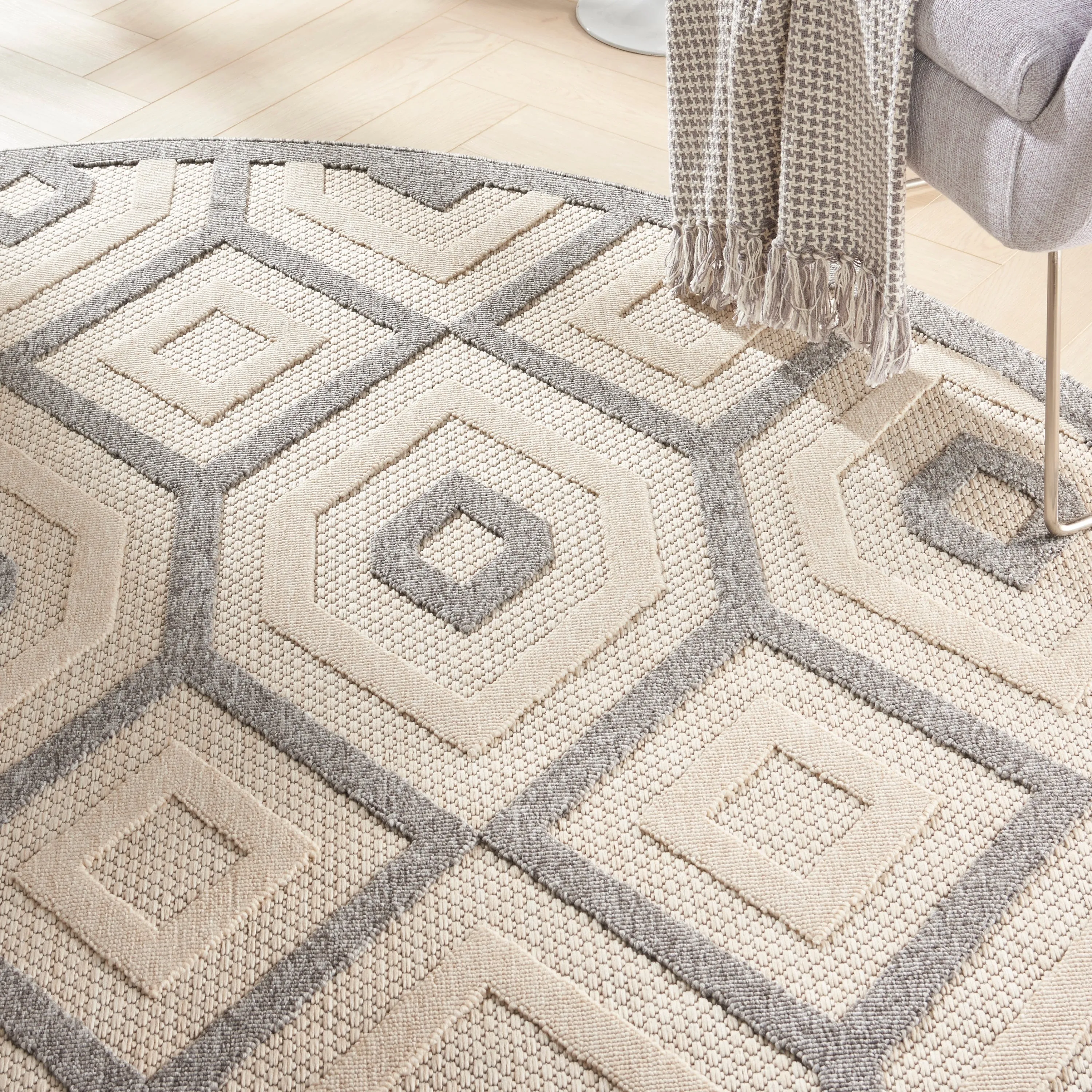 Nourison Palamos Modern Textured Geometric Indoor Outdoor Area Rug