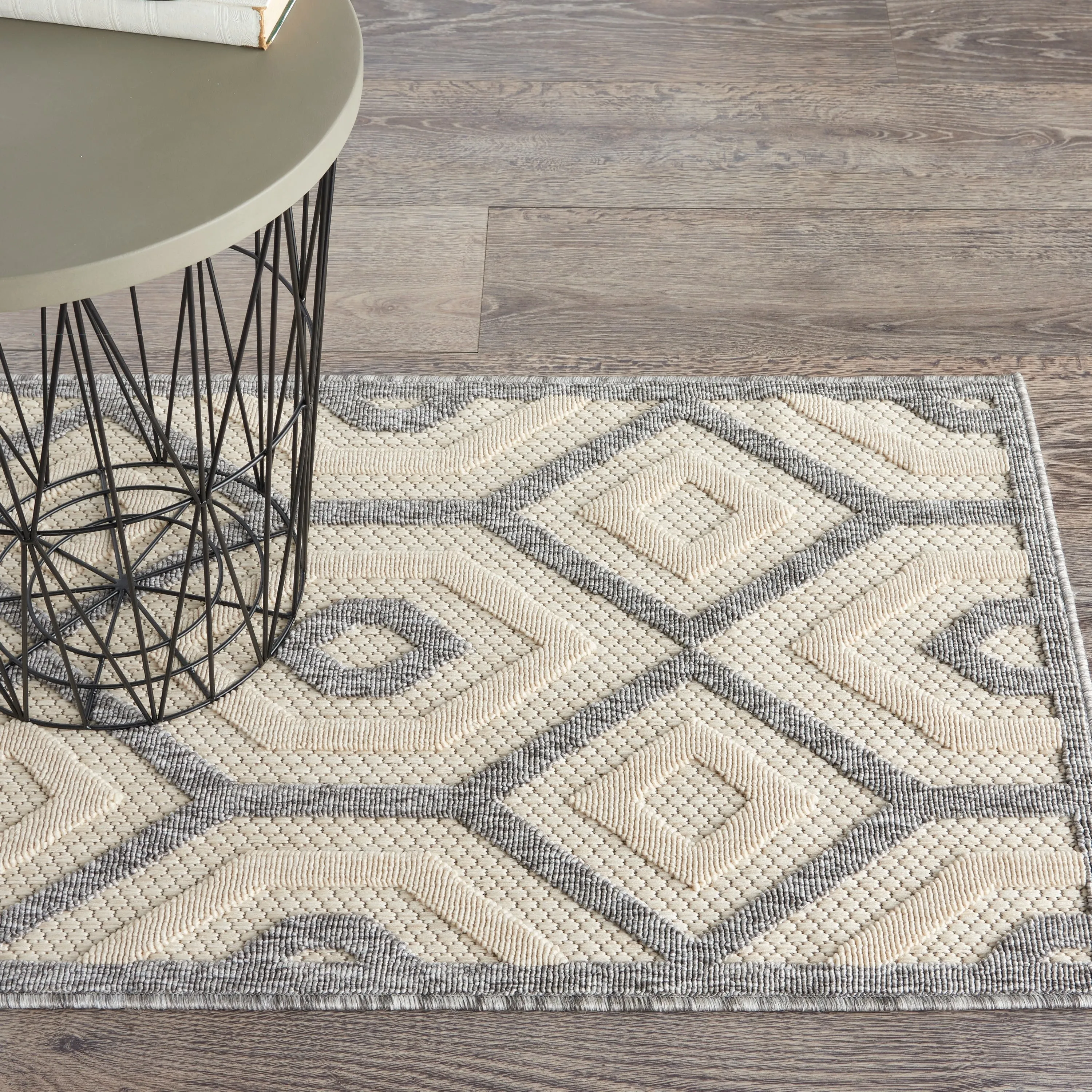 Nourison Palamos Modern Textured Geometric Indoor Outdoor Area Rug