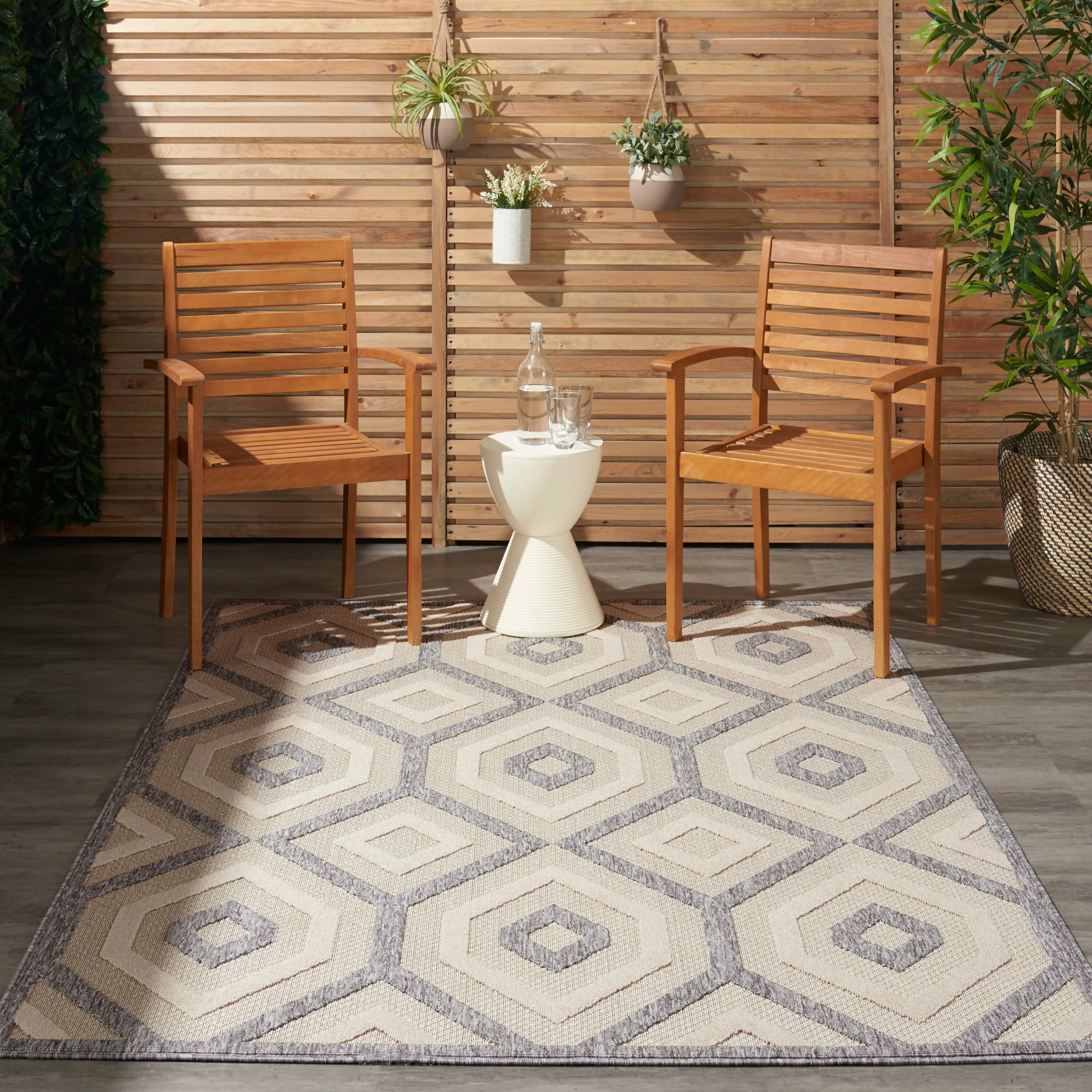 Nourison Palamos Modern Textured Geometric Indoor Outdoor Area Rug