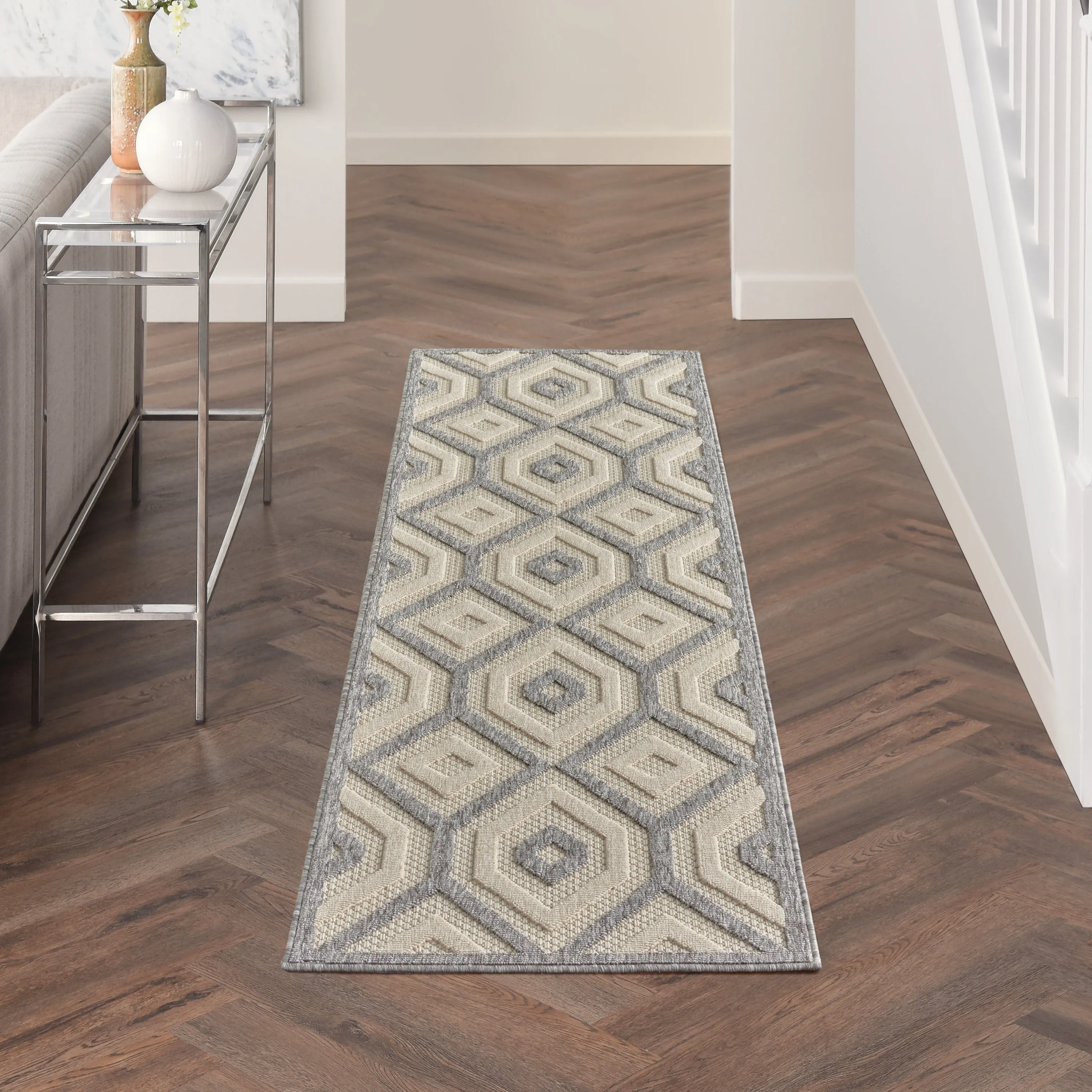 Nourison Palamos Modern Textured Geometric Indoor Outdoor Area Rug