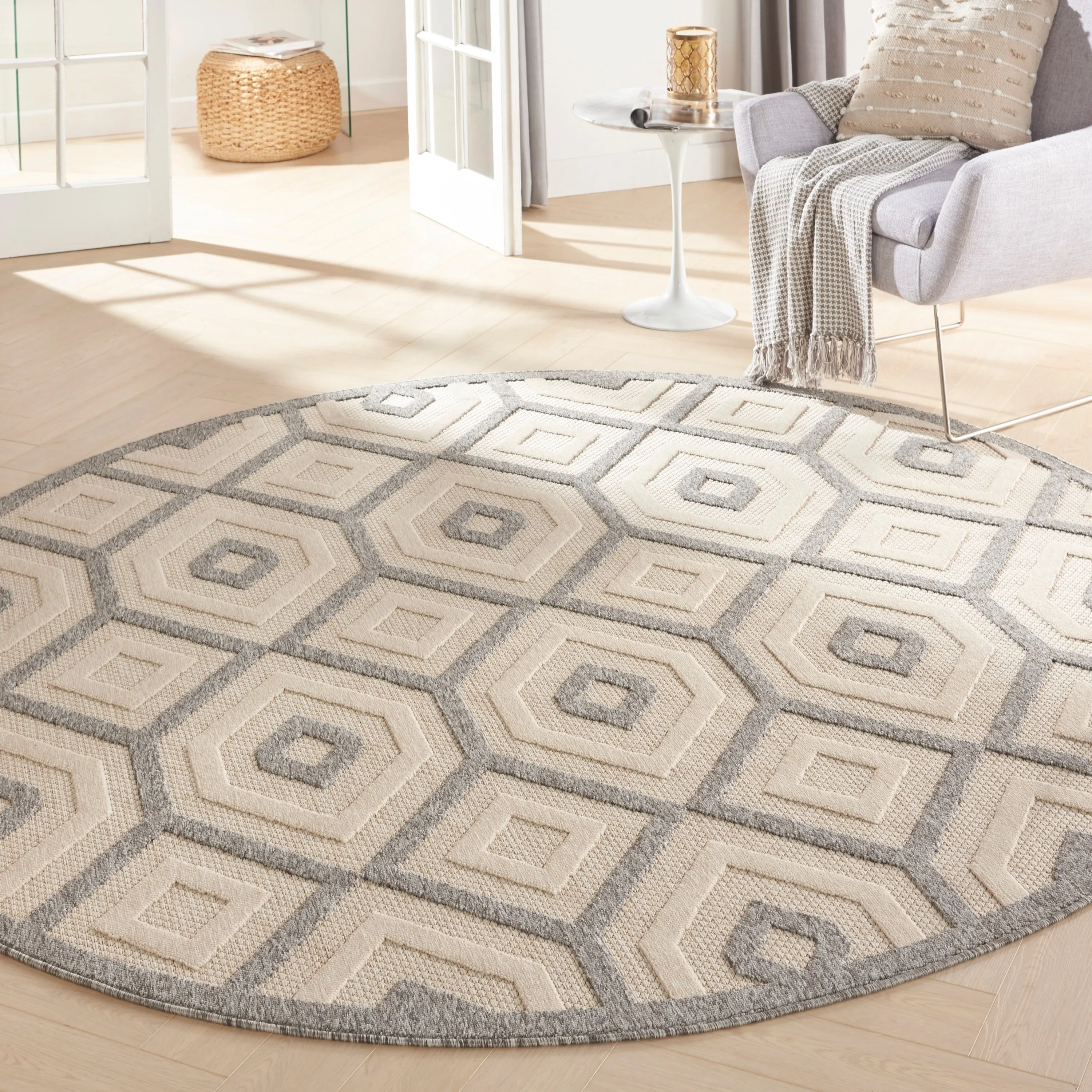 Nourison Palamos Modern Textured Geometric Indoor Outdoor Area Rug