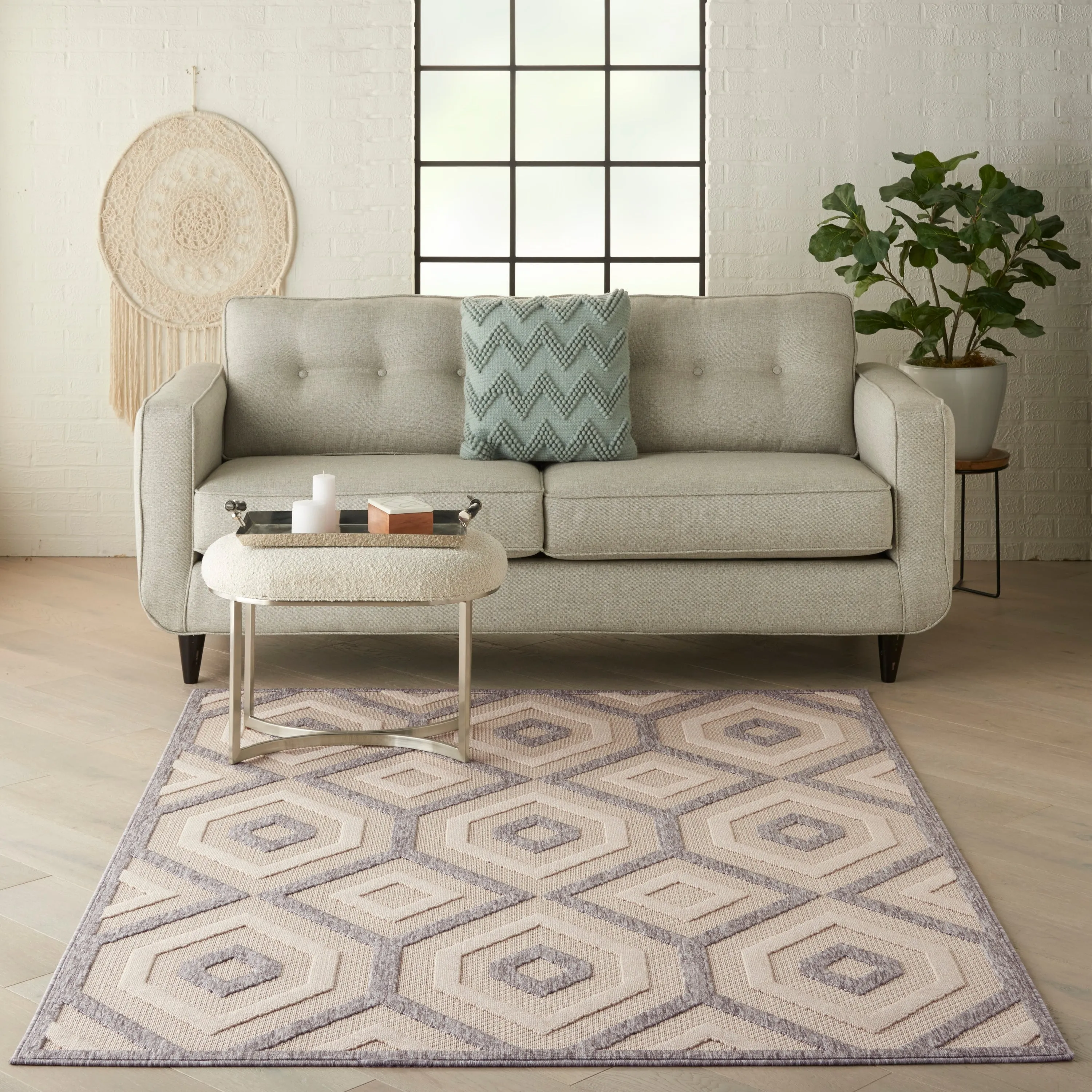 Nourison Palamos Modern Textured Geometric Indoor Outdoor Area Rug