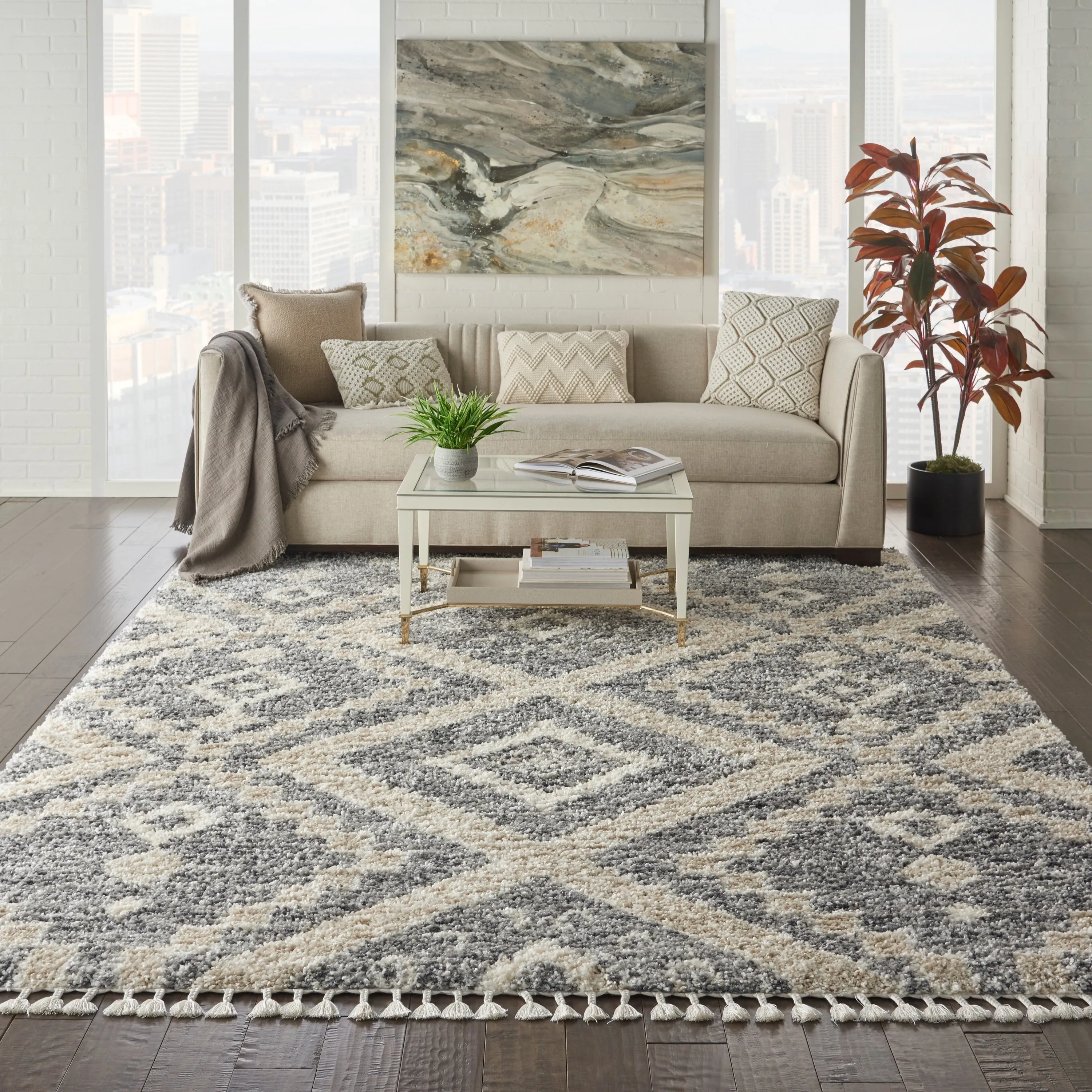 Nourison Scandinavian Shag Contemporary Tribal Area Rug