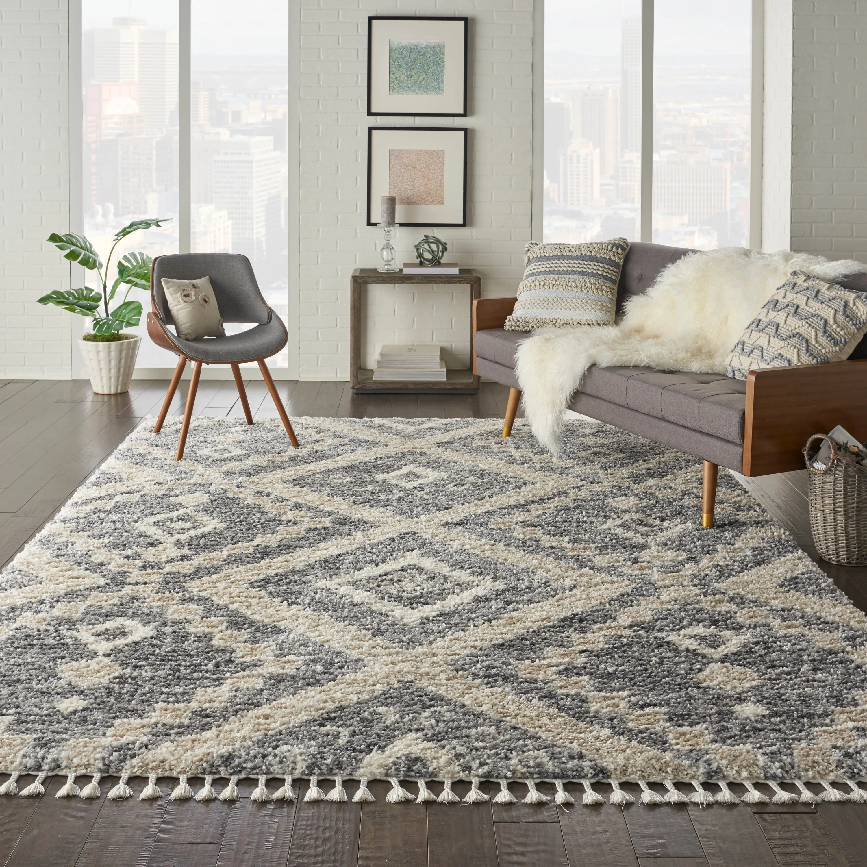 Nourison Scandinavian Shag Contemporary Tribal Area Rug