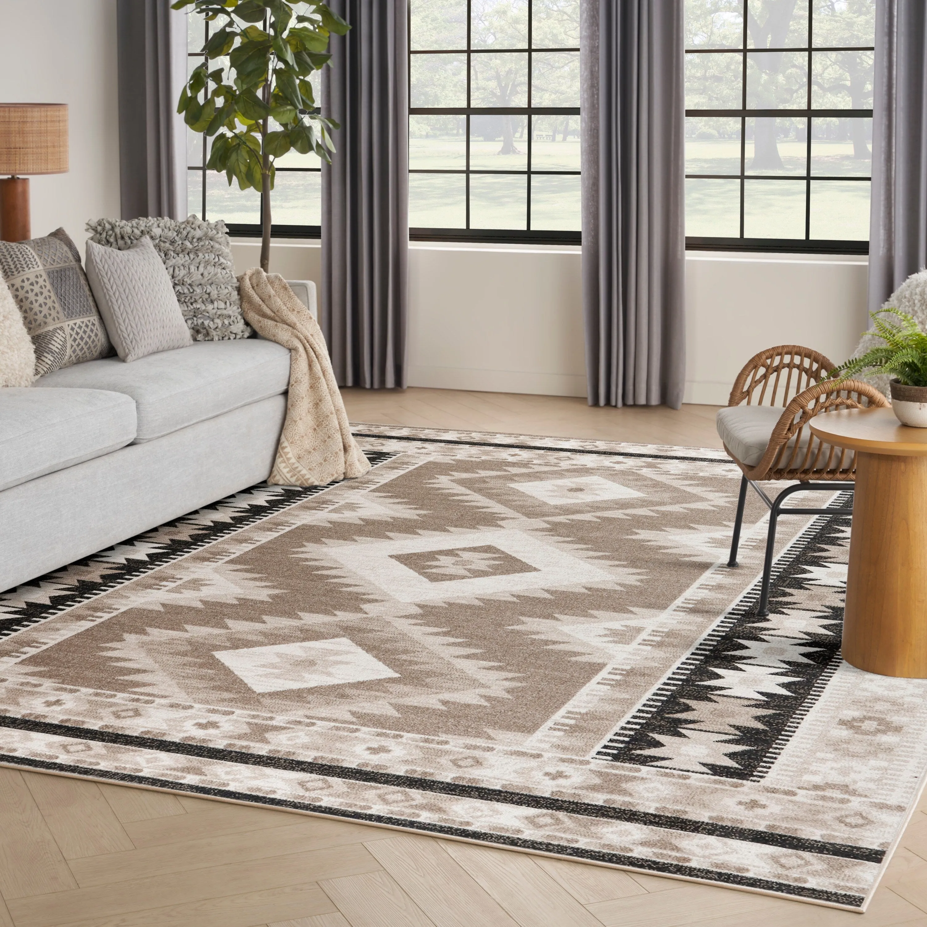 Nourison Washable Beauty Machine Washable Indoor only Beige Geometric Area Rug