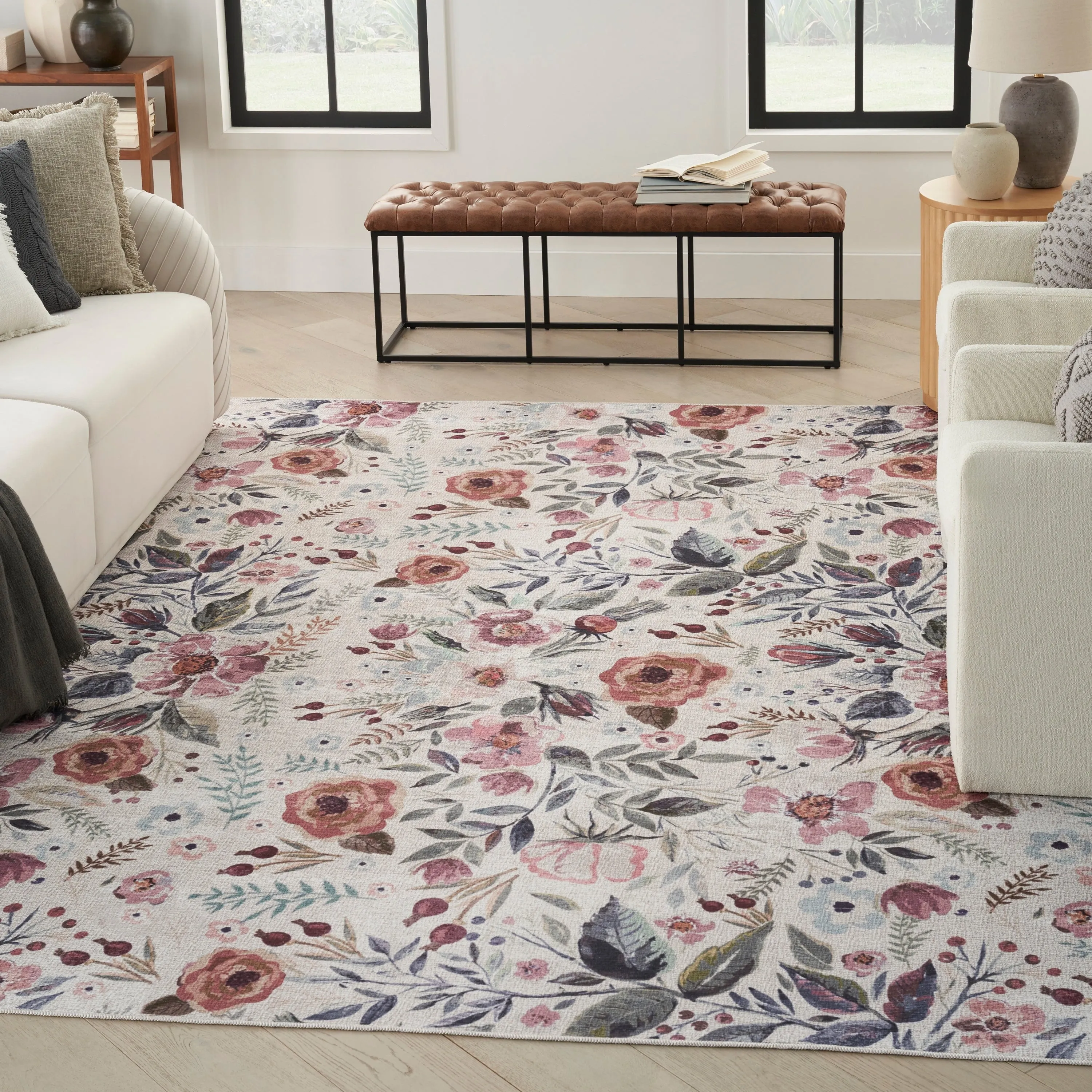 Nourison Washables Indoor Multicolored Floral Area Rug
