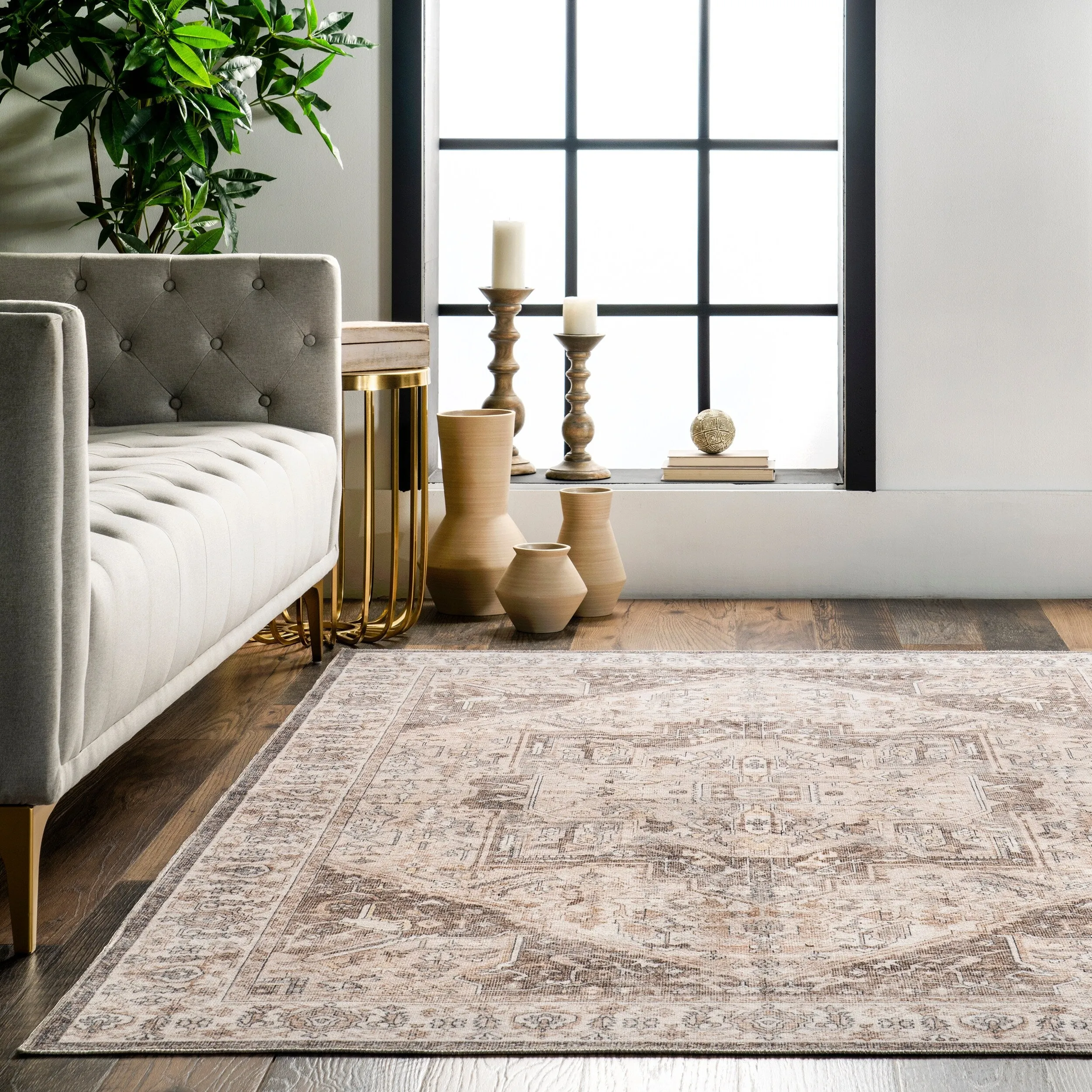 Nuloom Brielle SpinClean Machine Washable Vintage Medallion Area Rug