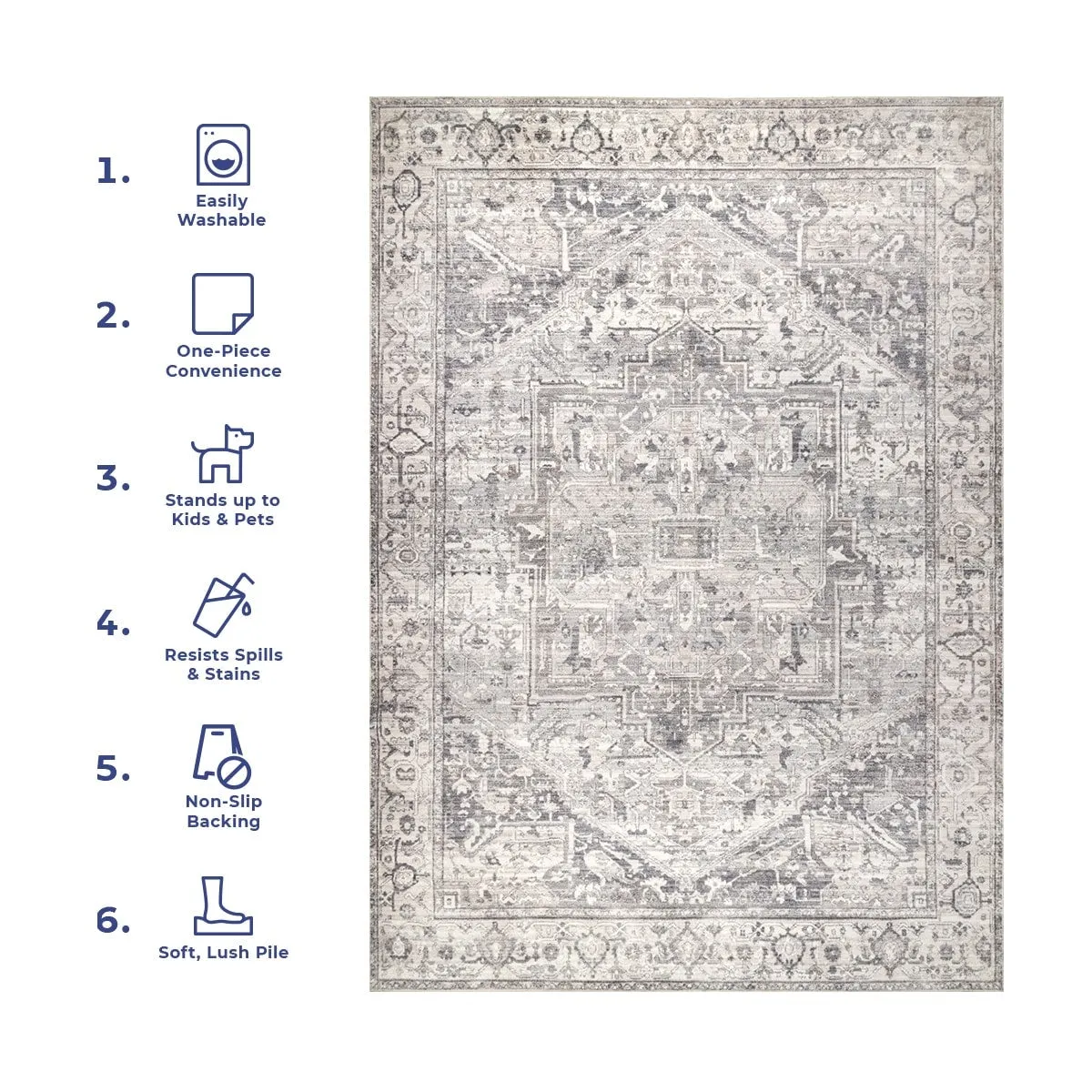 Nuloom Brielle SpinClean Machine Washable Vintage Medallion Area Rug