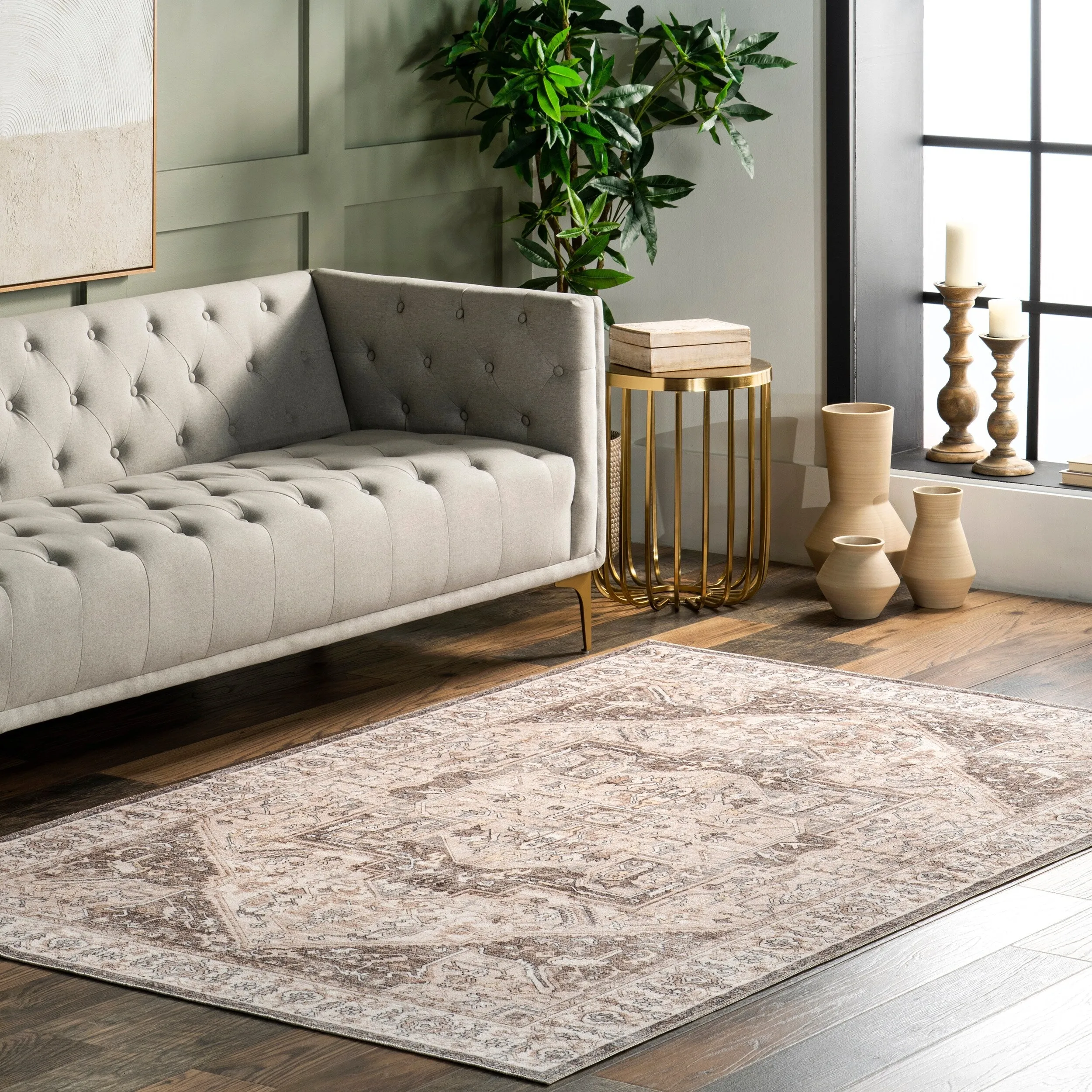 Nuloom Brielle SpinClean Machine Washable Vintage Medallion Area Rug
