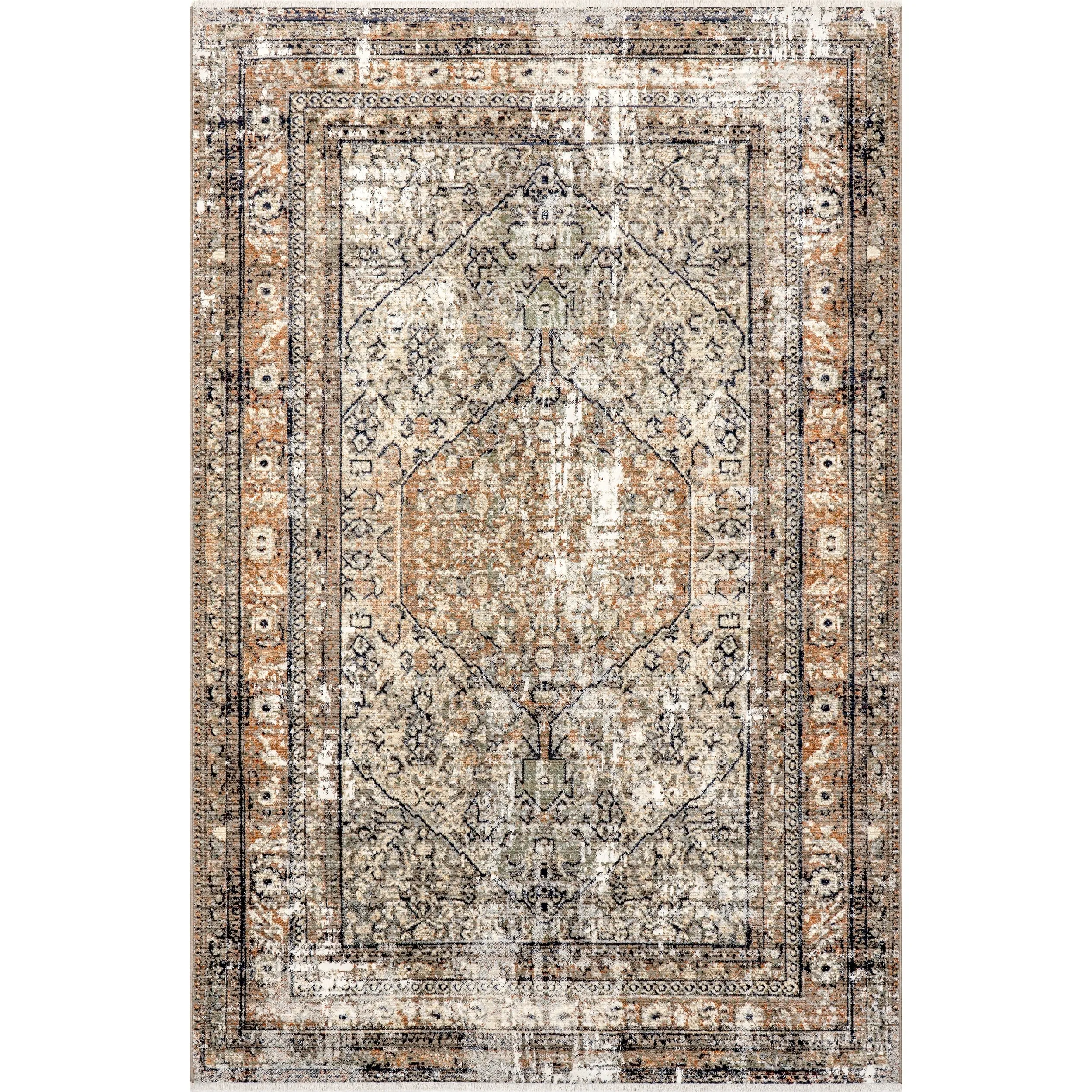 Nuloom Charvi Distressed Medallion Fringe Area Rug
