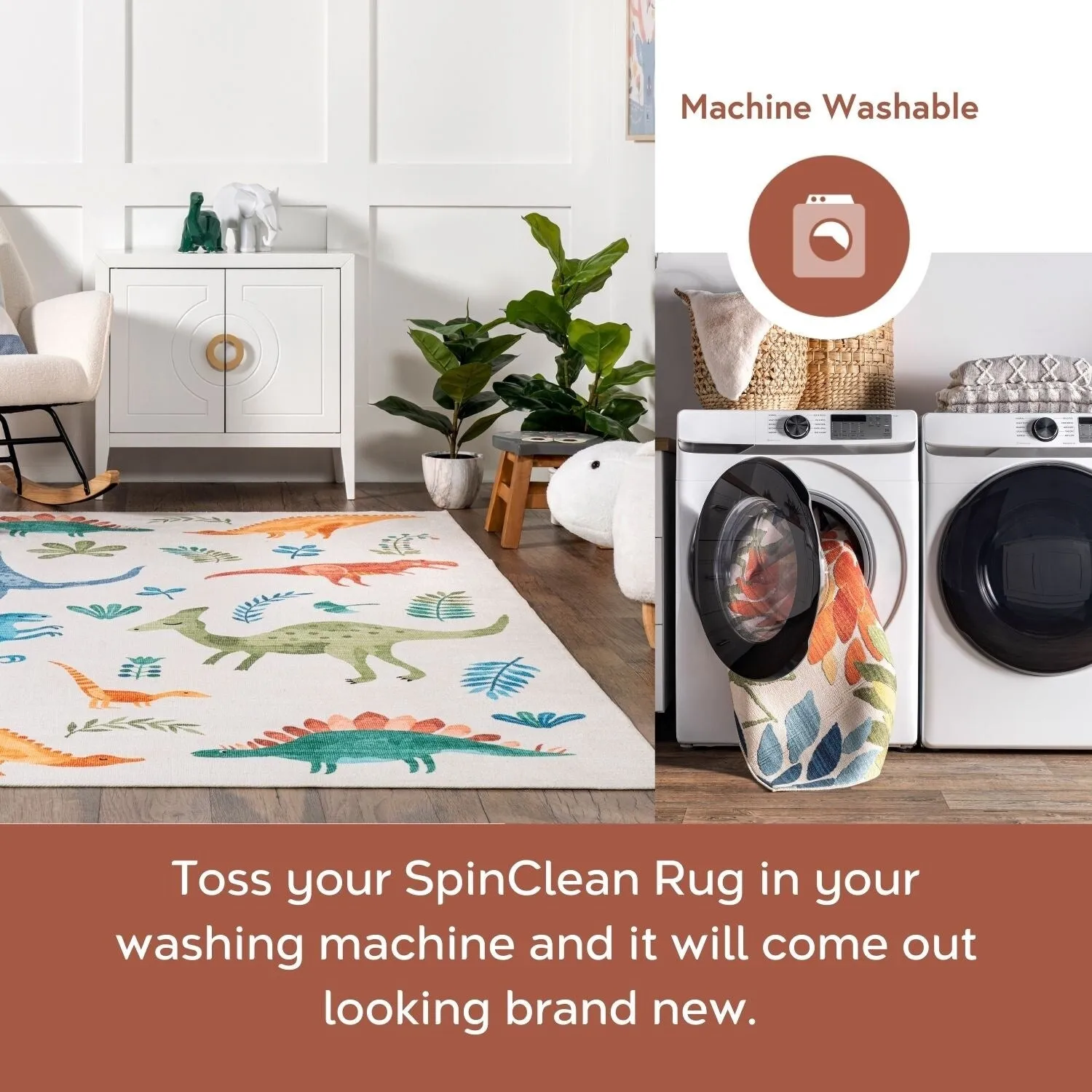 Nuloom Eamon Dinosaur SpinClean Machine Washable Kids Area Rug