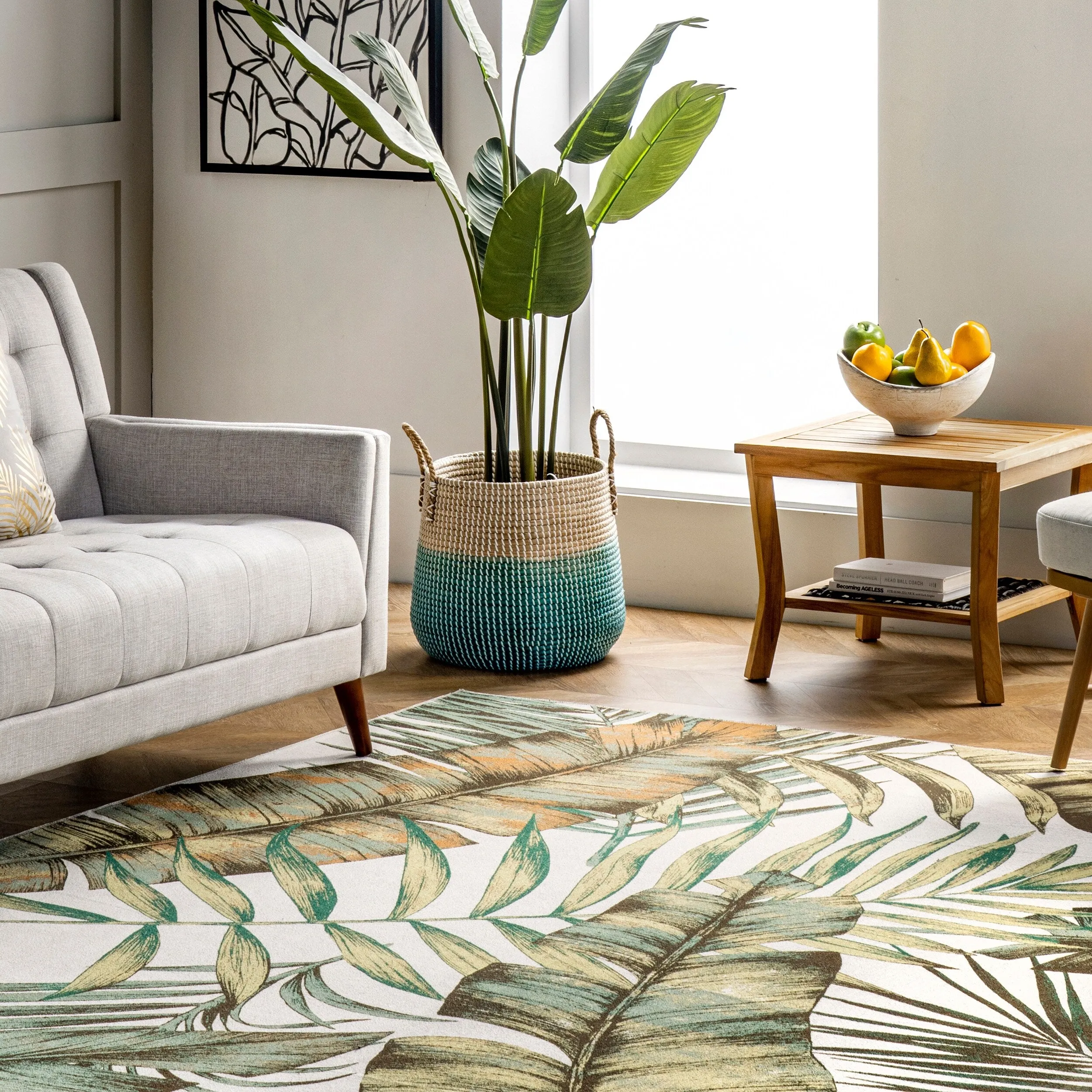 Nuloom Elen SpinClean Machine Washable Natural Leaves Area Rug