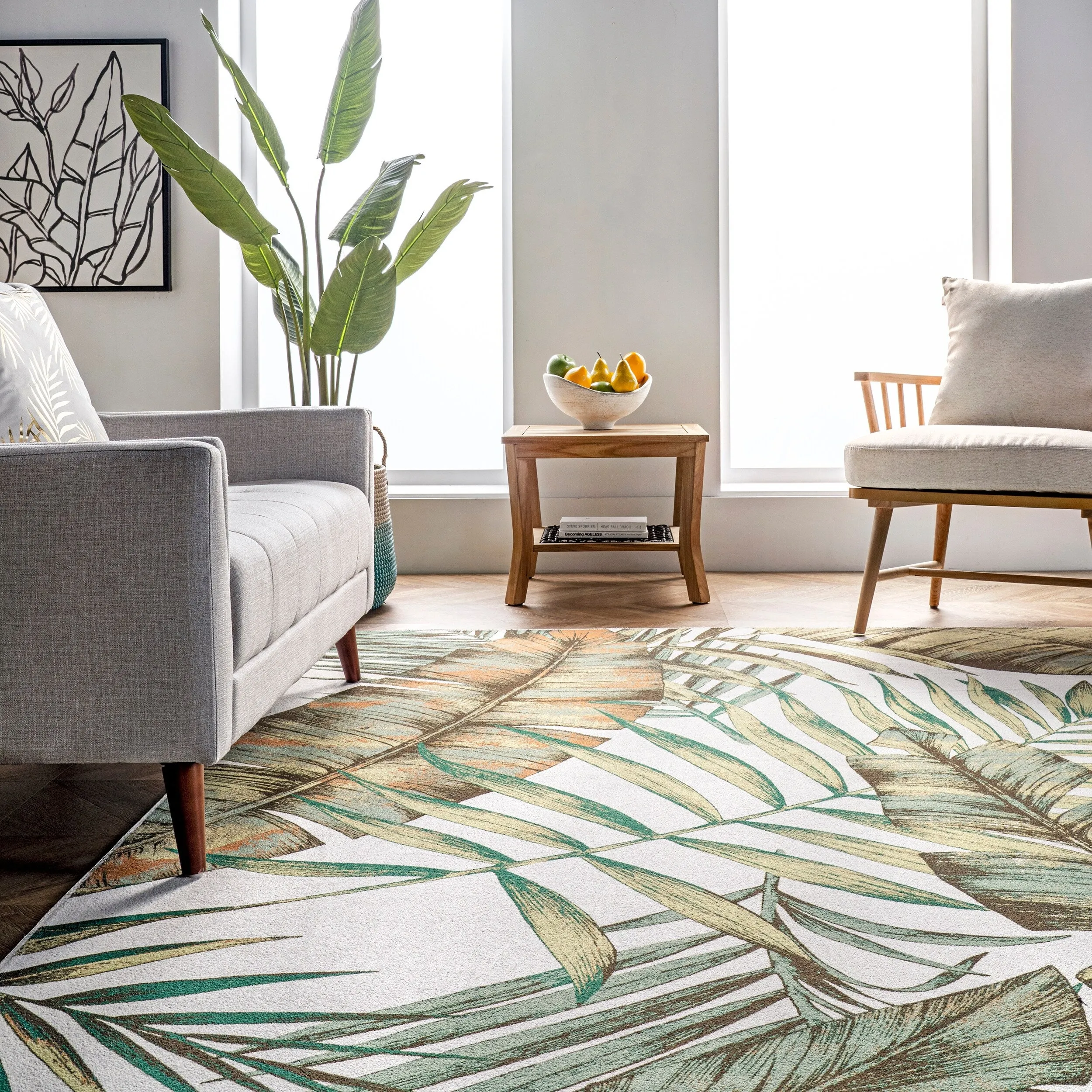Nuloom Elen SpinClean Machine Washable Natural Leaves Area Rug