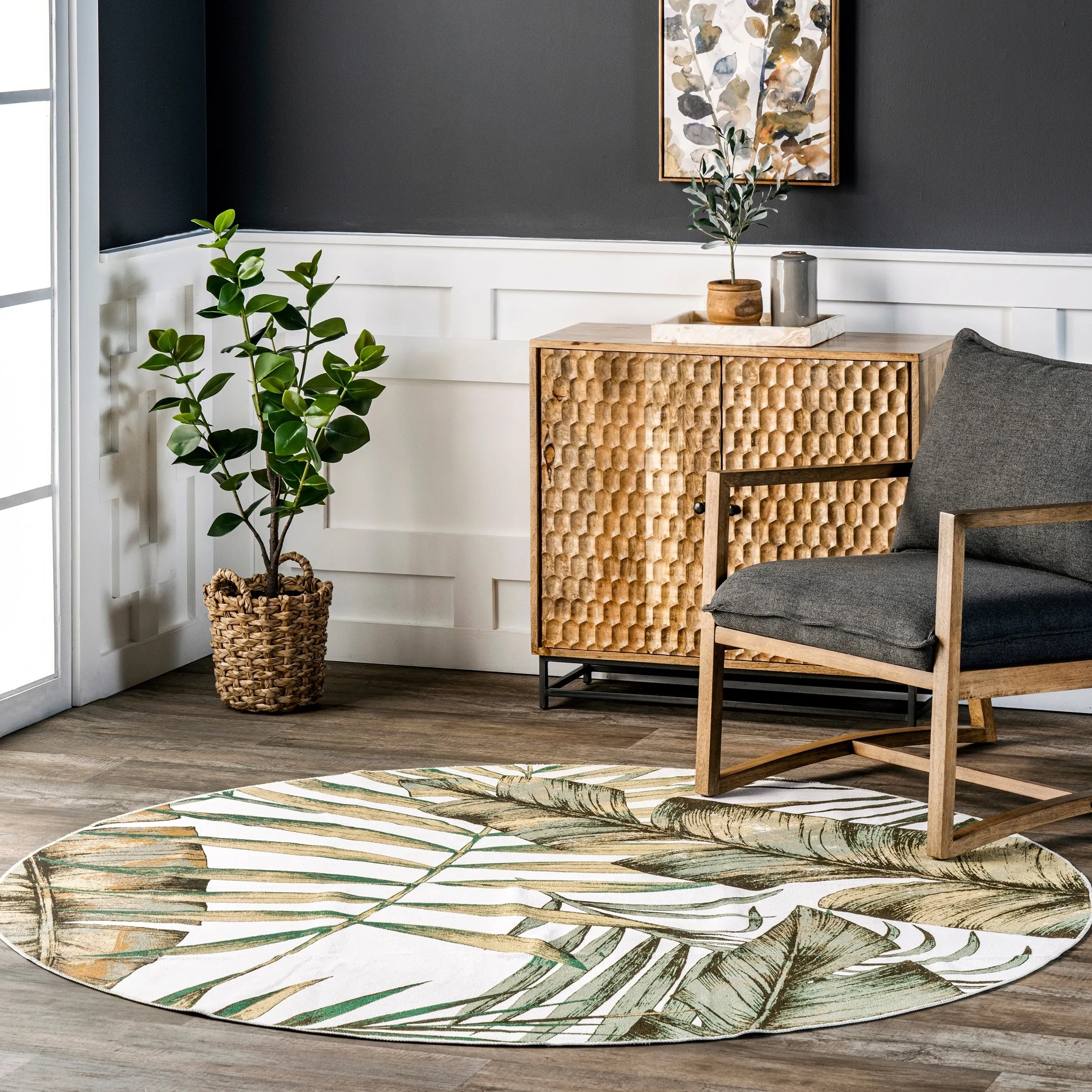 Nuloom Elen SpinClean Machine Washable Natural Leaves Area Rug