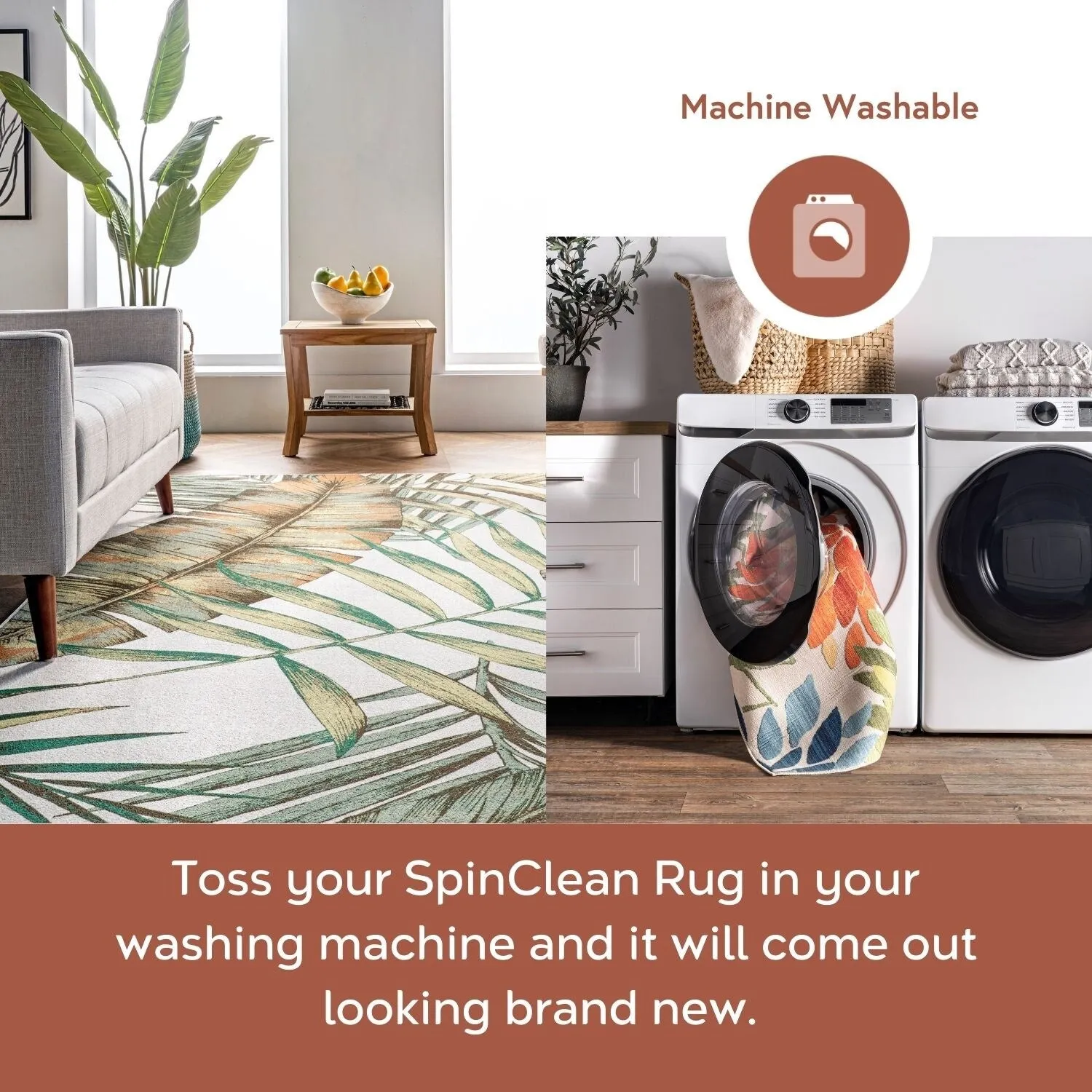 Nuloom Elen SpinClean Machine Washable Natural Leaves Area Rug