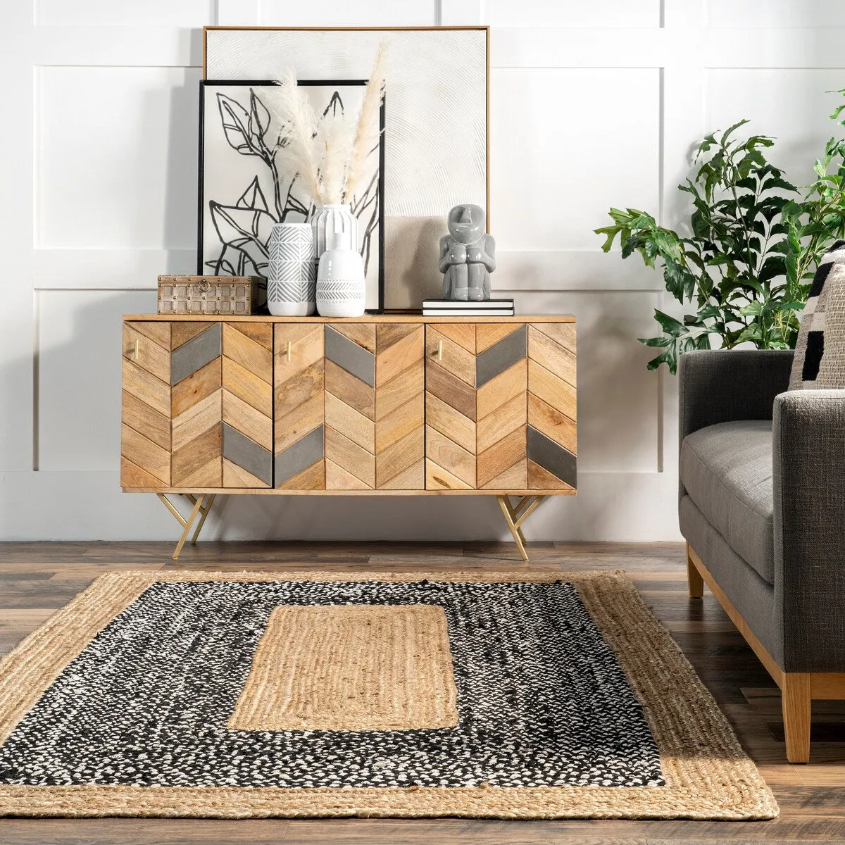 Nuloom Geometric Casual Natural Fiber Jute And Cotton Token Area Rug