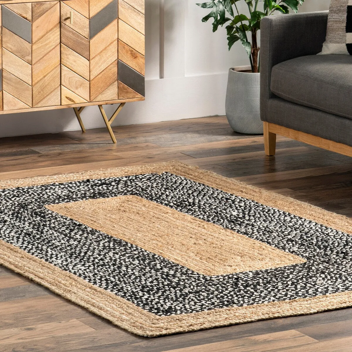 Nuloom Geometric Casual Natural Fiber Jute And Cotton Token Area Rug