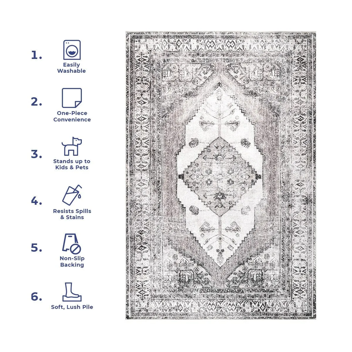 Nuloom Gladys SpinClean Machine Washable Vintage Medallion Area Rug