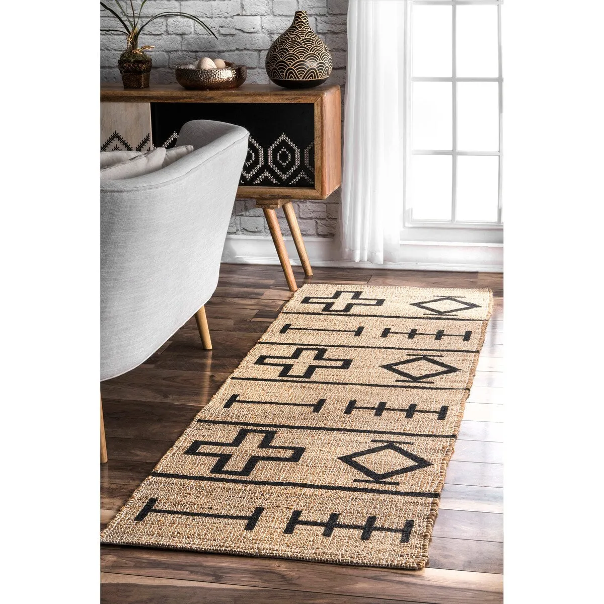 Nuloom Handmade Native Drawings Jute Natural Runner Rug