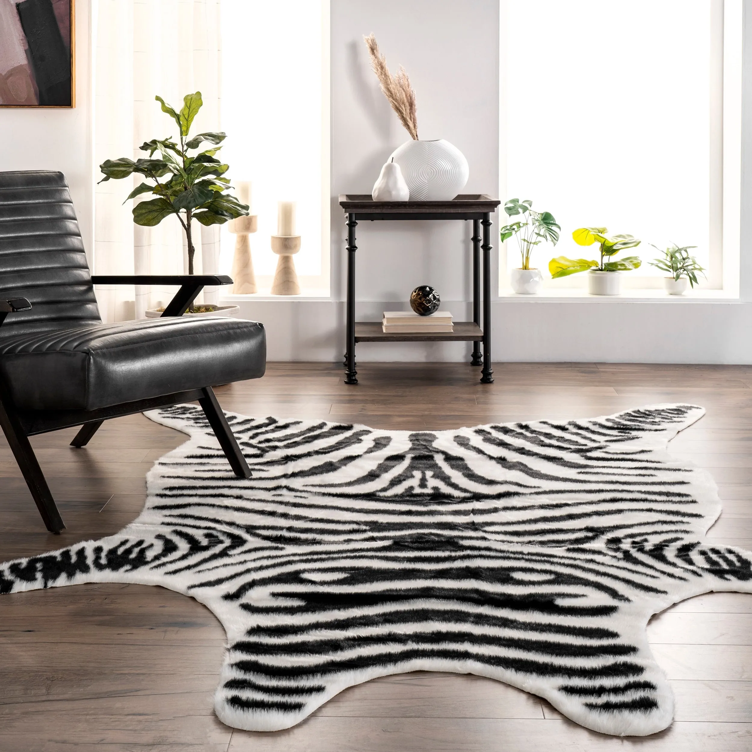 Nuloom Jayla SpinClean Machine Washable Zebra Faux Cowhide Area Rug
