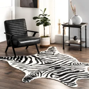 Nuloom Jayla SpinClean Machine Washable Zebra Faux Cowhide Area Rug