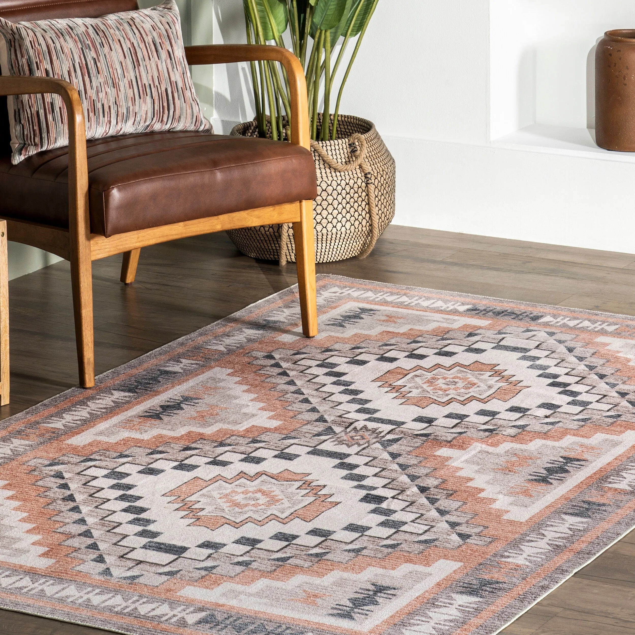 Nuloom Leighton SpinClean Machine Washable Southwestern Medallion Area Rug