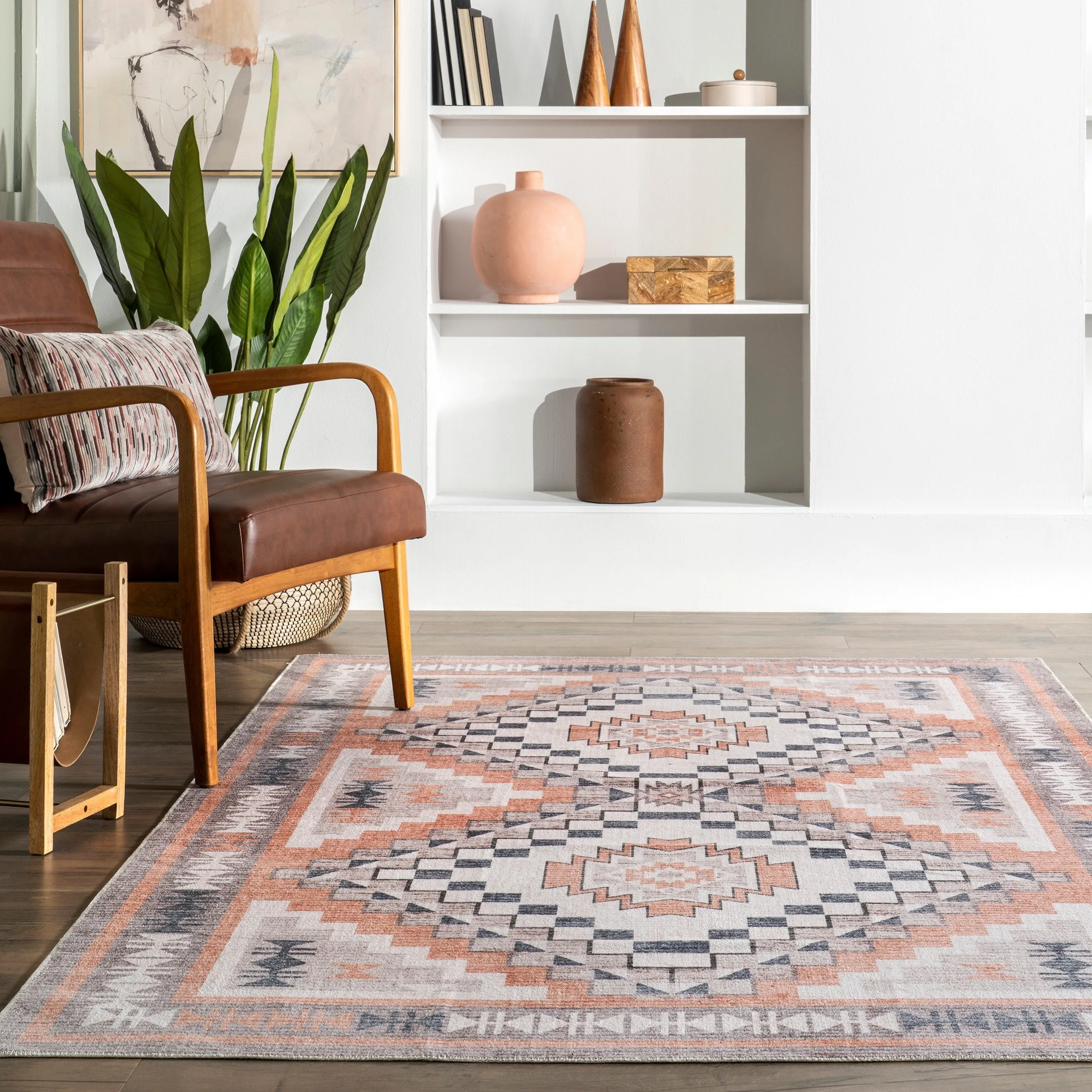 Nuloom Leighton SpinClean Machine Washable Southwestern Medallion Area Rug