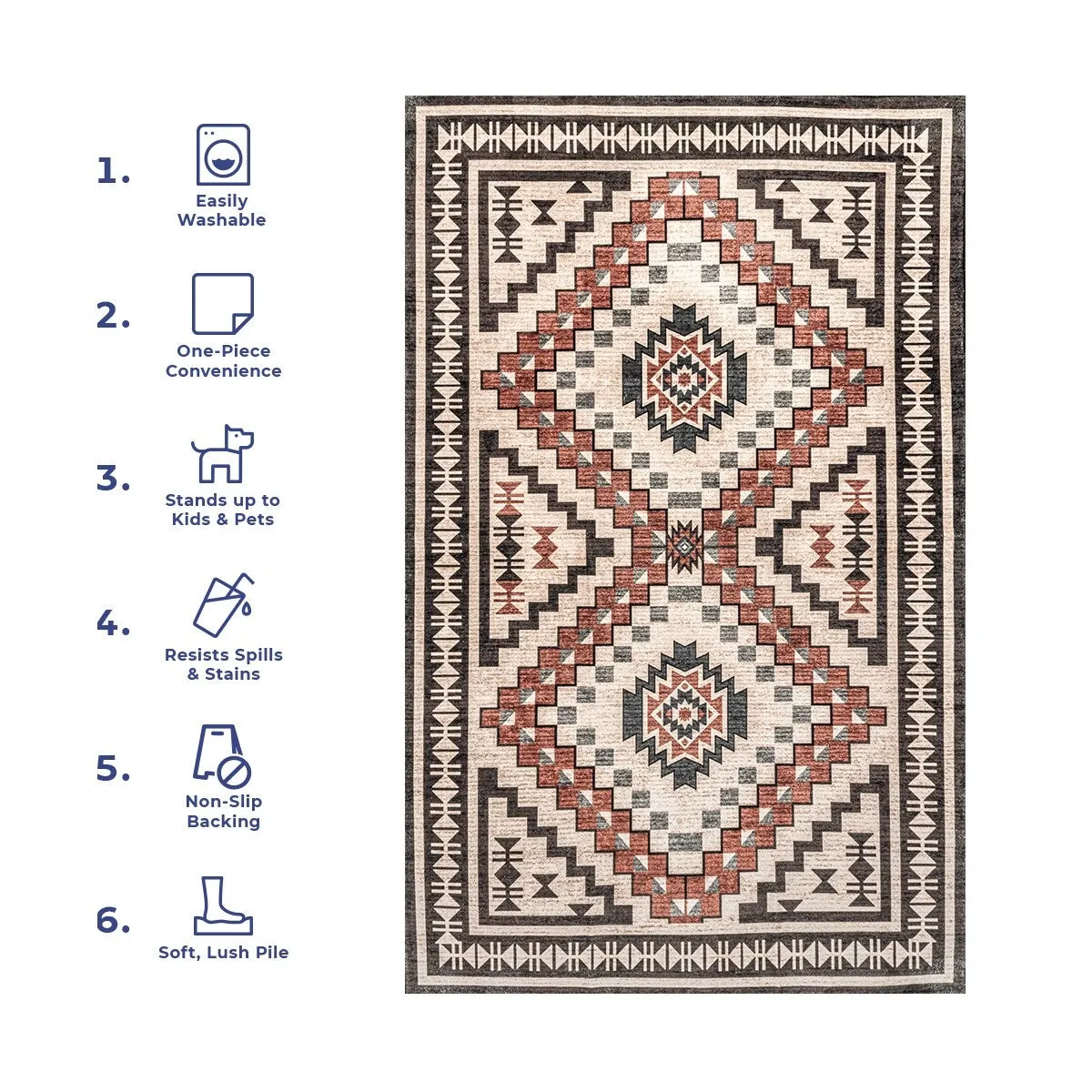 Nuloom Leighton SpinClean Machine Washable Southwestern Medallion Area Rug
