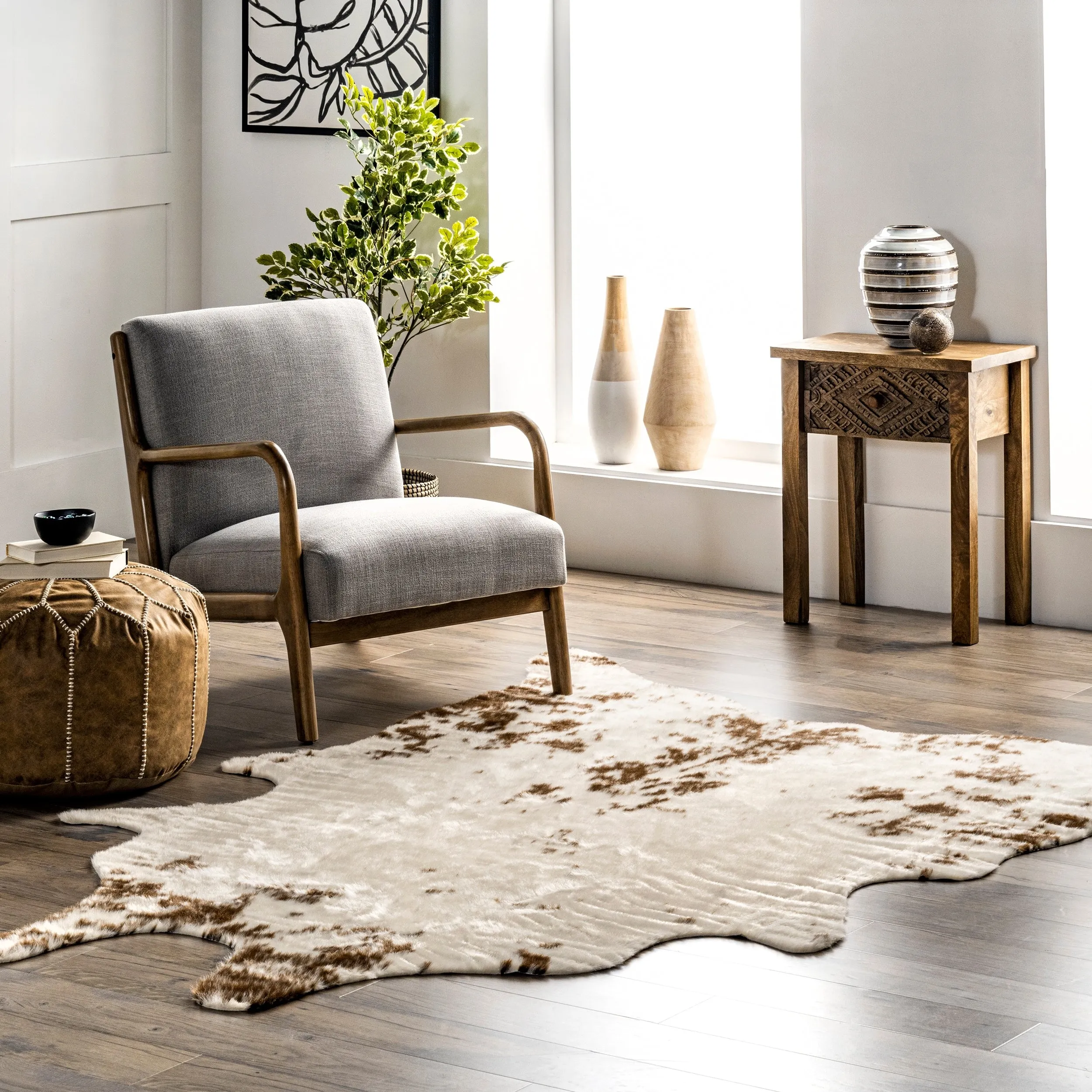 Nuloom Marcia SpinClean Machine Washable Faux Cowhide Area Rug