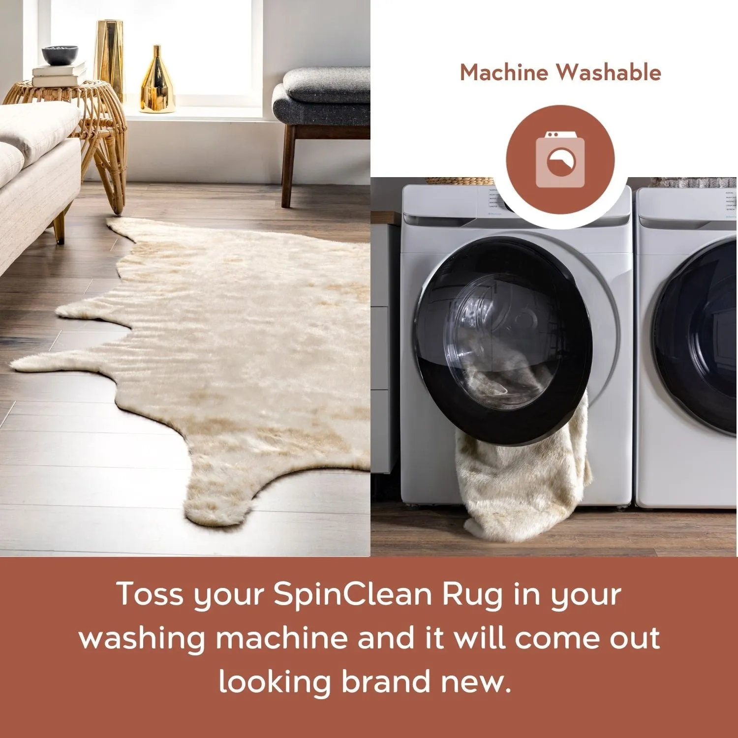 Nuloom Marcia SpinClean Machine Washable Faux Cowhide Area Rug