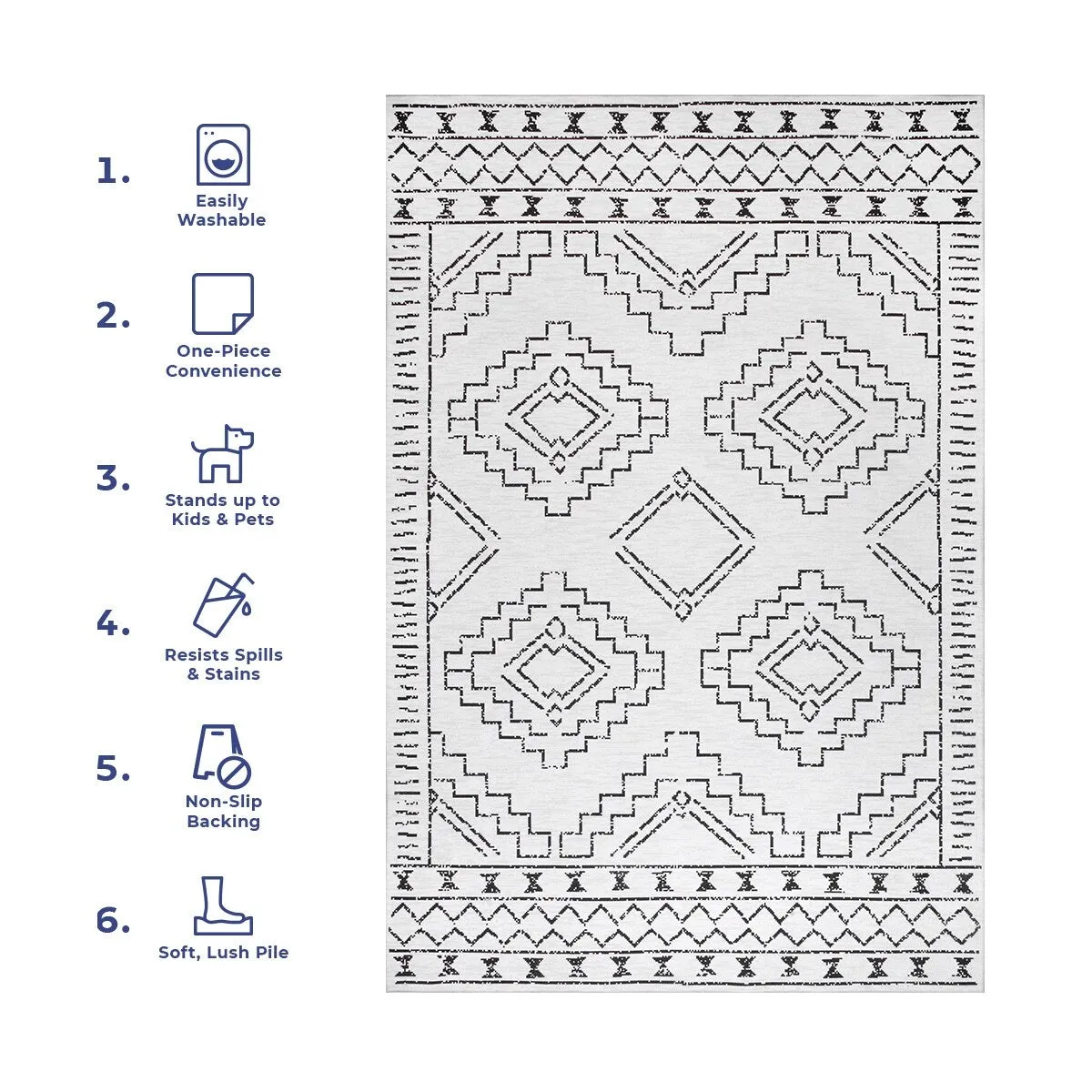 Nuloom Noa SpinClean Machine Washable Tribal Moroccan Area Rug