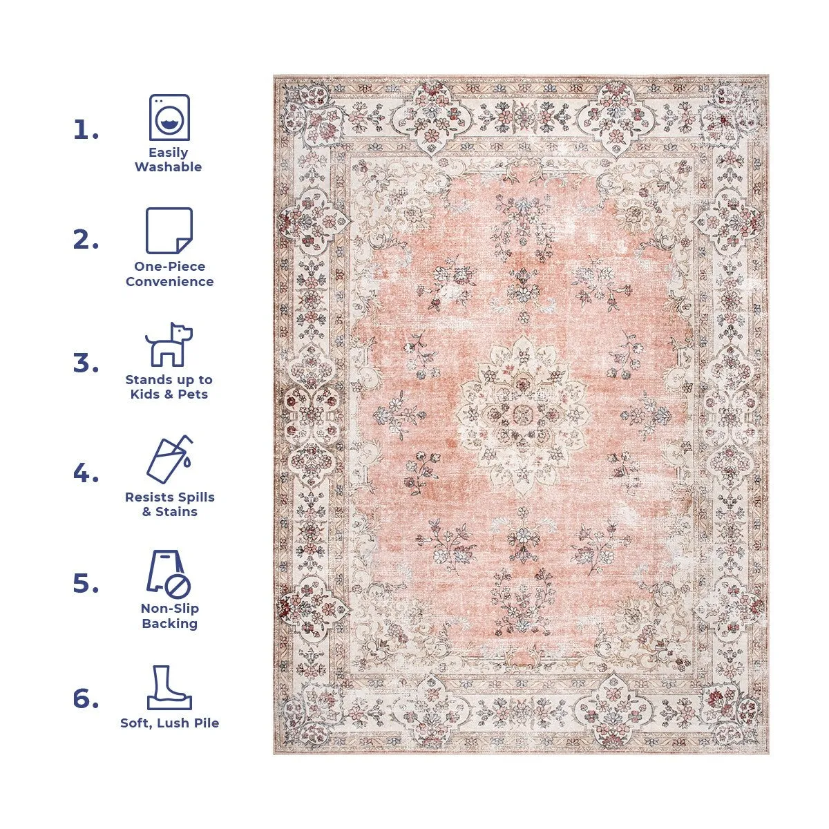 Nuloom Ren SpinClean Vintage Floral Machine Washable Area Rug