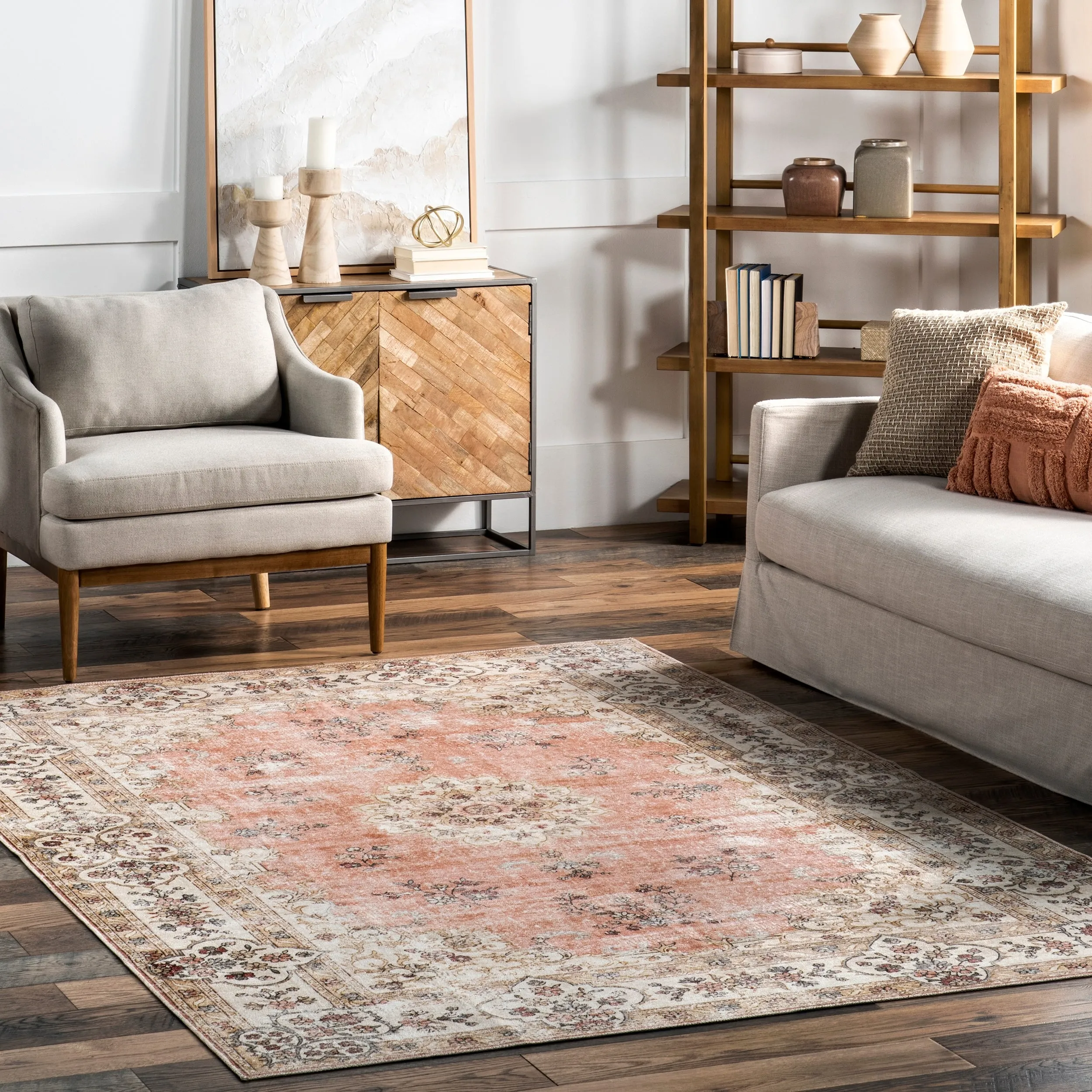 Nuloom Ren SpinClean Vintage Floral Machine Washable Area Rug