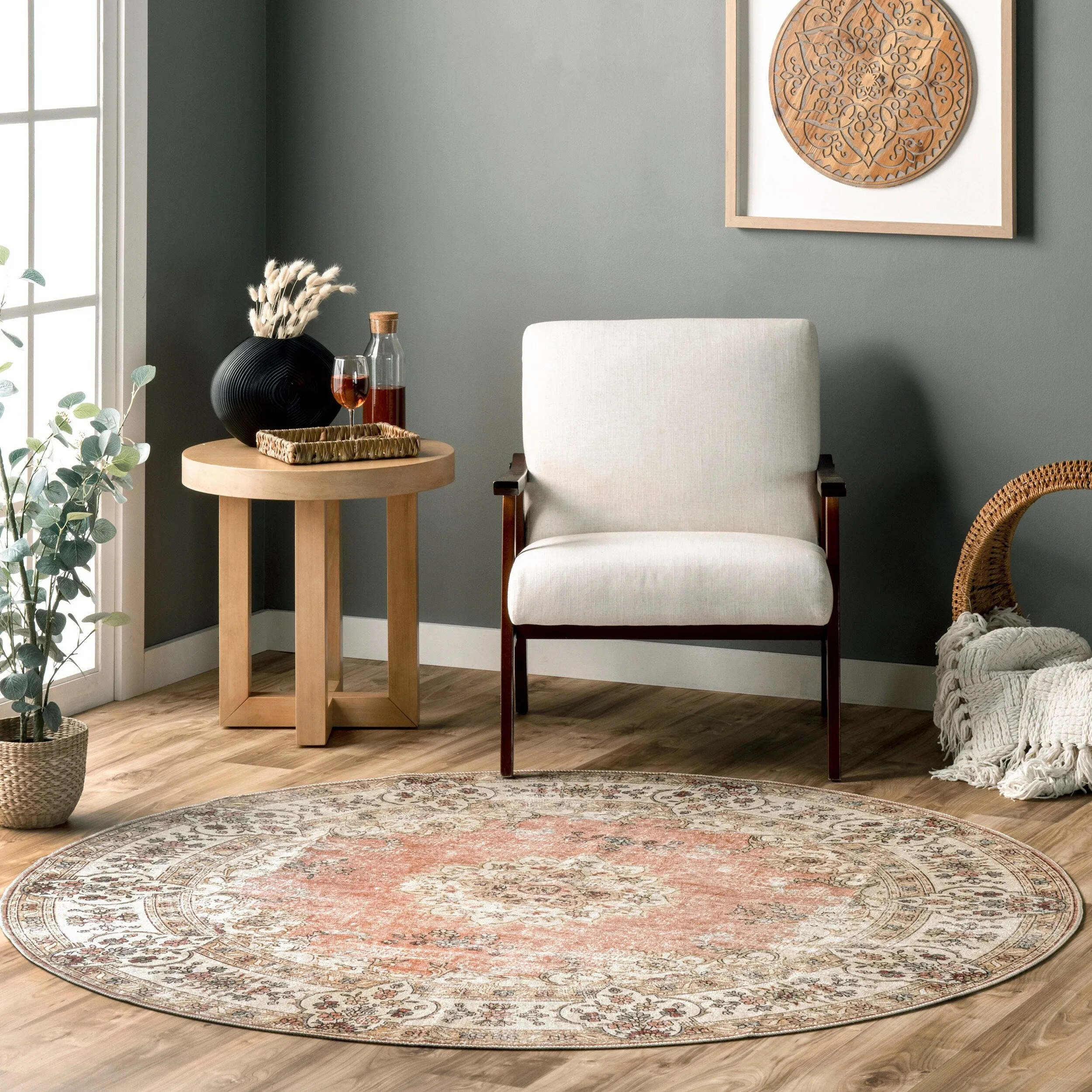 Nuloom Ren SpinClean Vintage Floral Machine Washable Area Rug