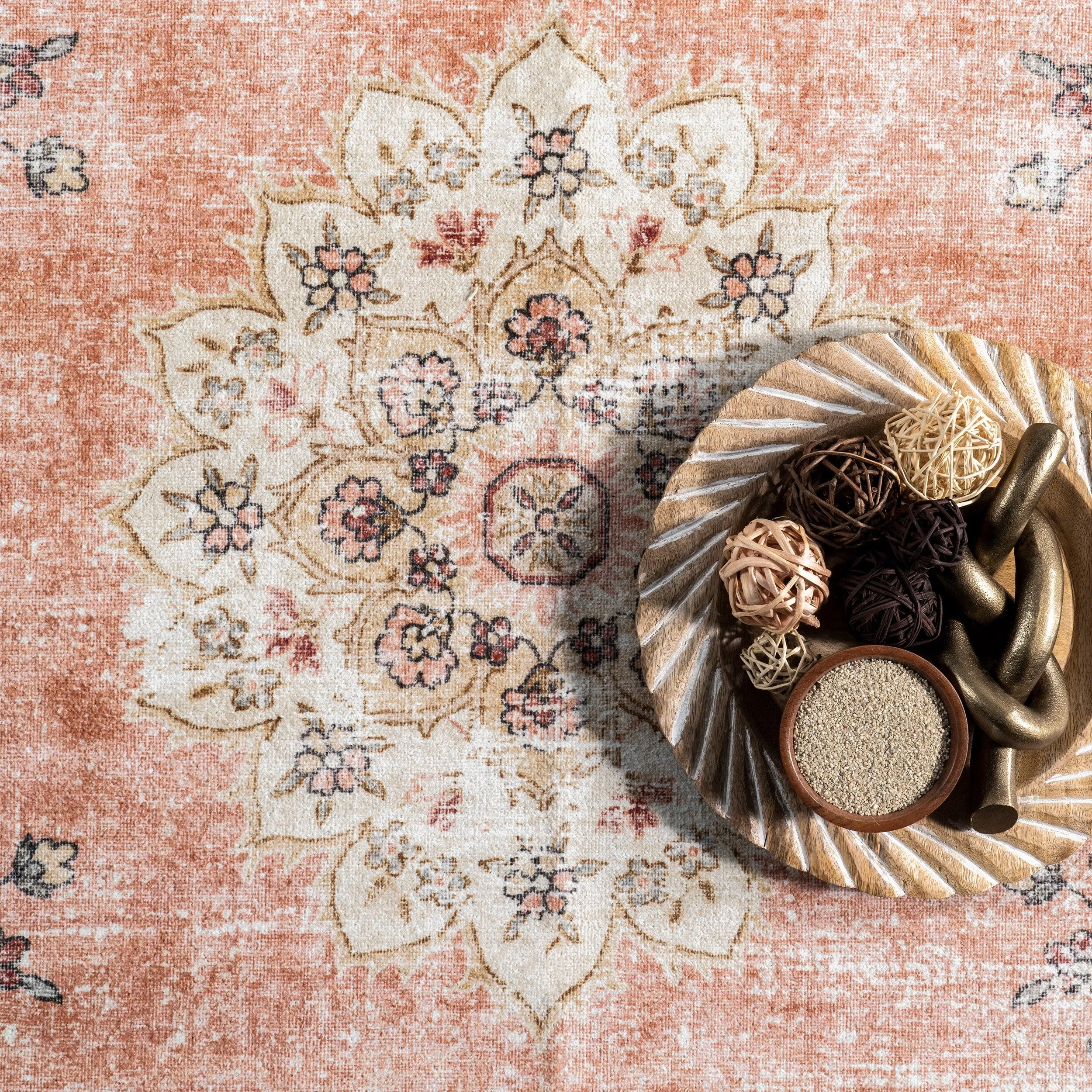 Nuloom Ren SpinClean Vintage Floral Machine Washable Area Rug