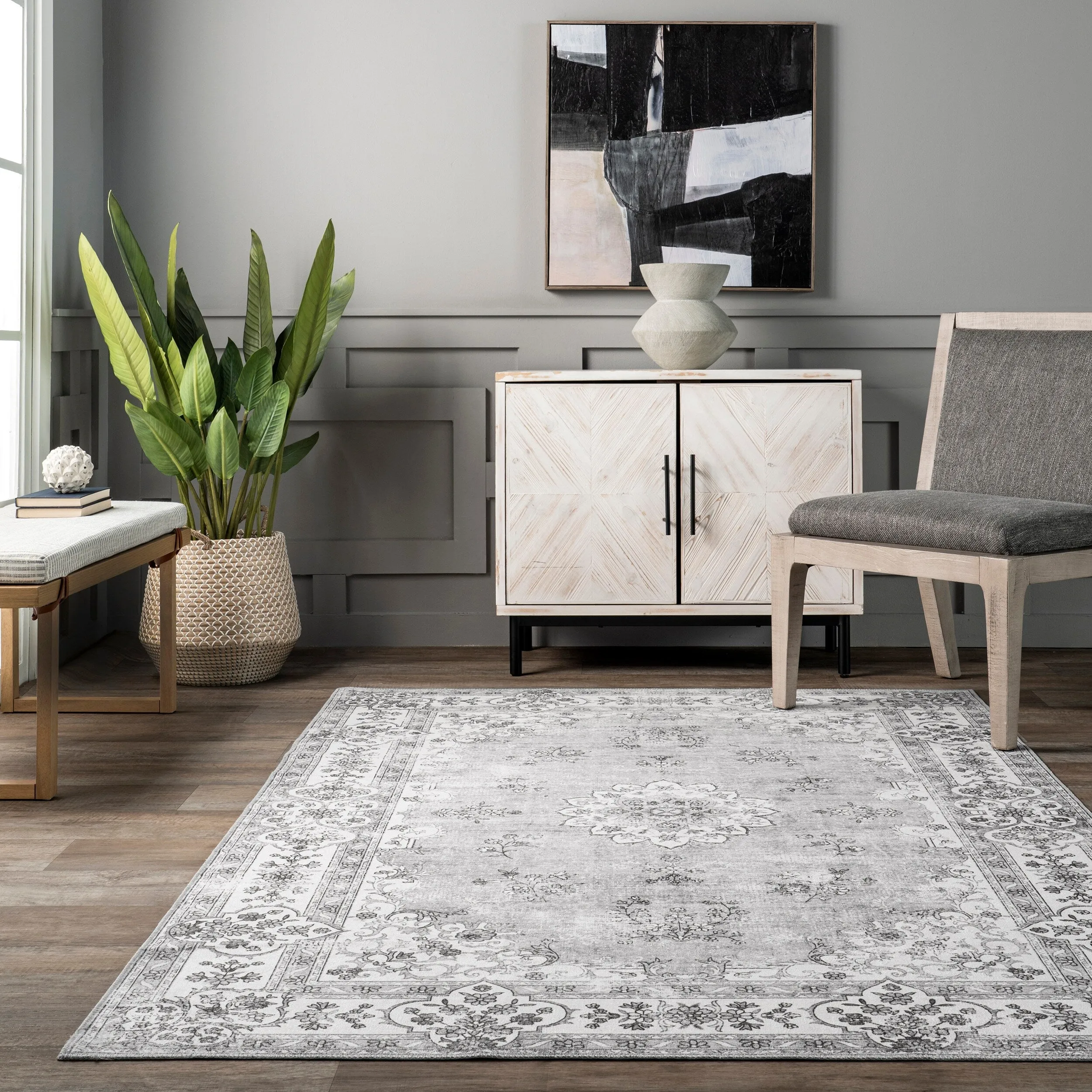 Nuloom Ren SpinClean Vintage Floral Machine Washable Area Rug