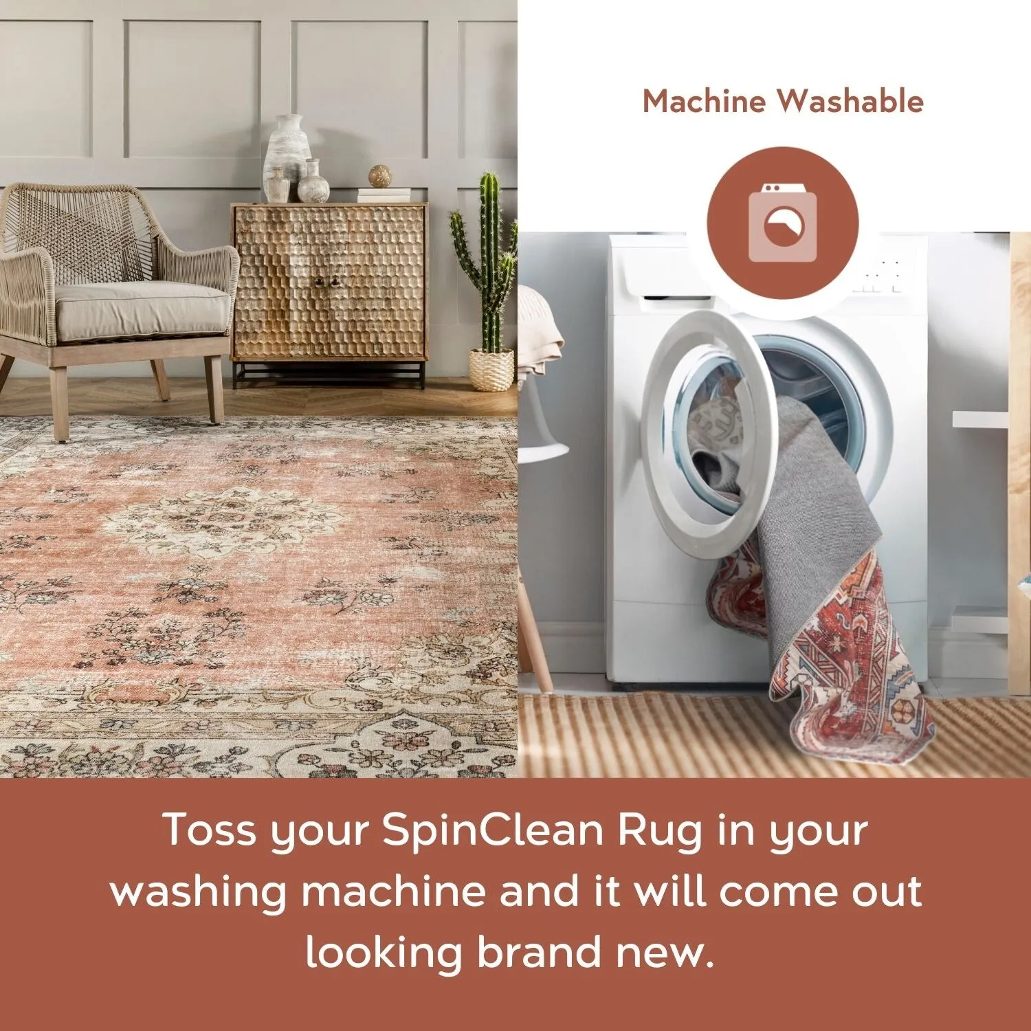 Nuloom Ren SpinClean Vintage Floral Machine Washable Area Rug