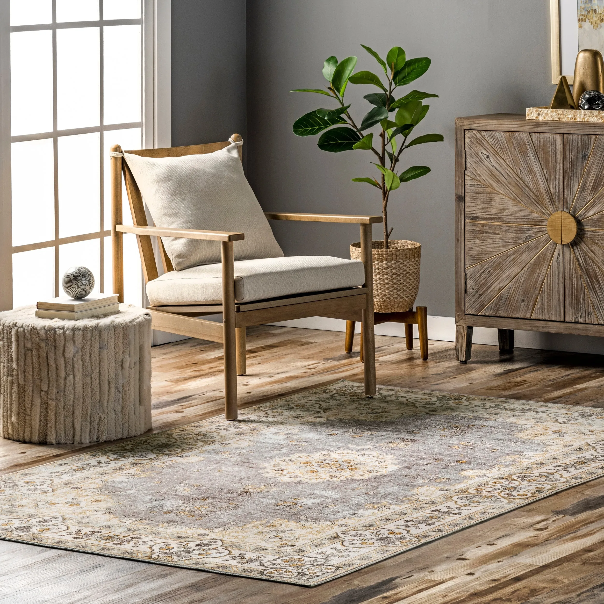 Nuloom Ren SpinClean Vintage Floral Machine Washable Area Rug