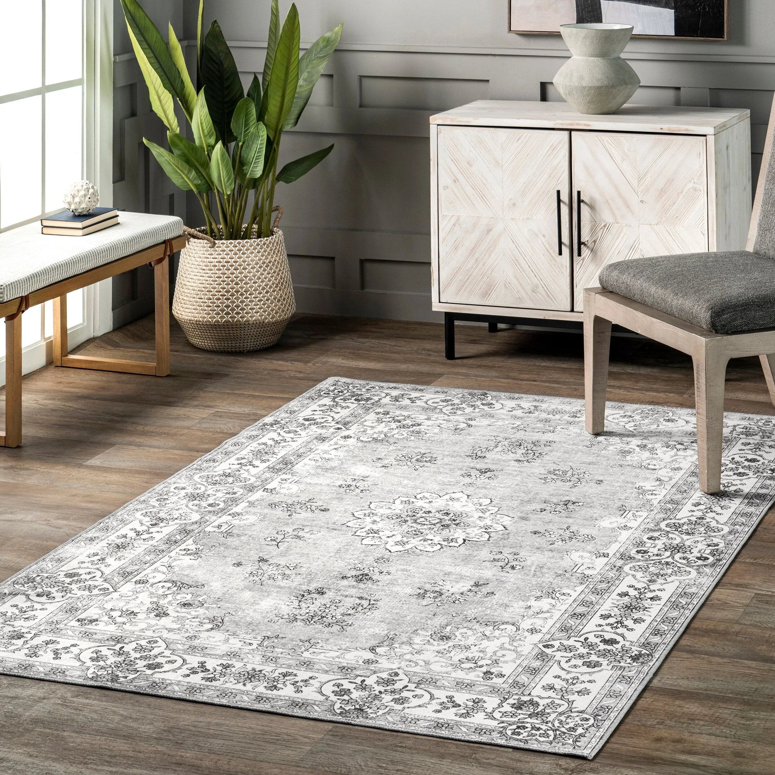 Nuloom Ren SpinClean Vintage Floral Machine Washable Area Rug