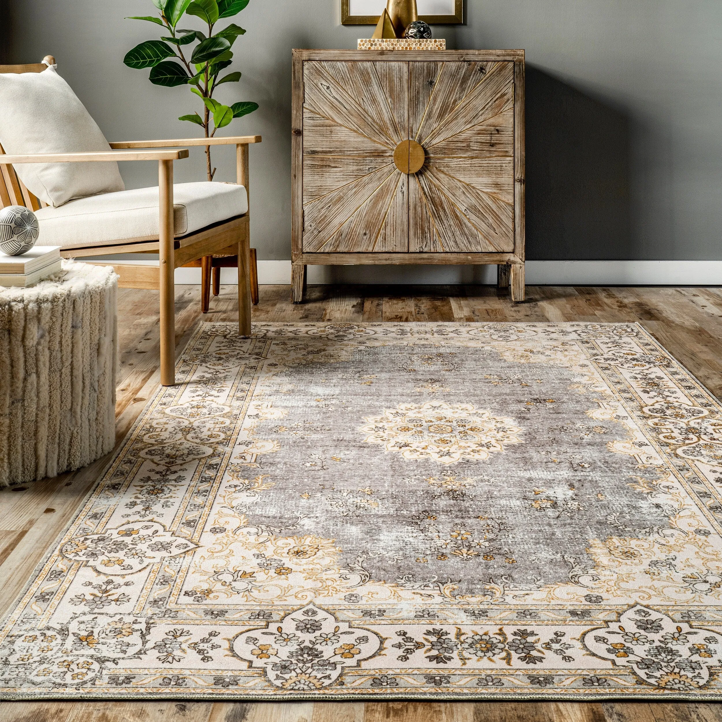 Nuloom Ren SpinClean Vintage Floral Machine Washable Area Rug