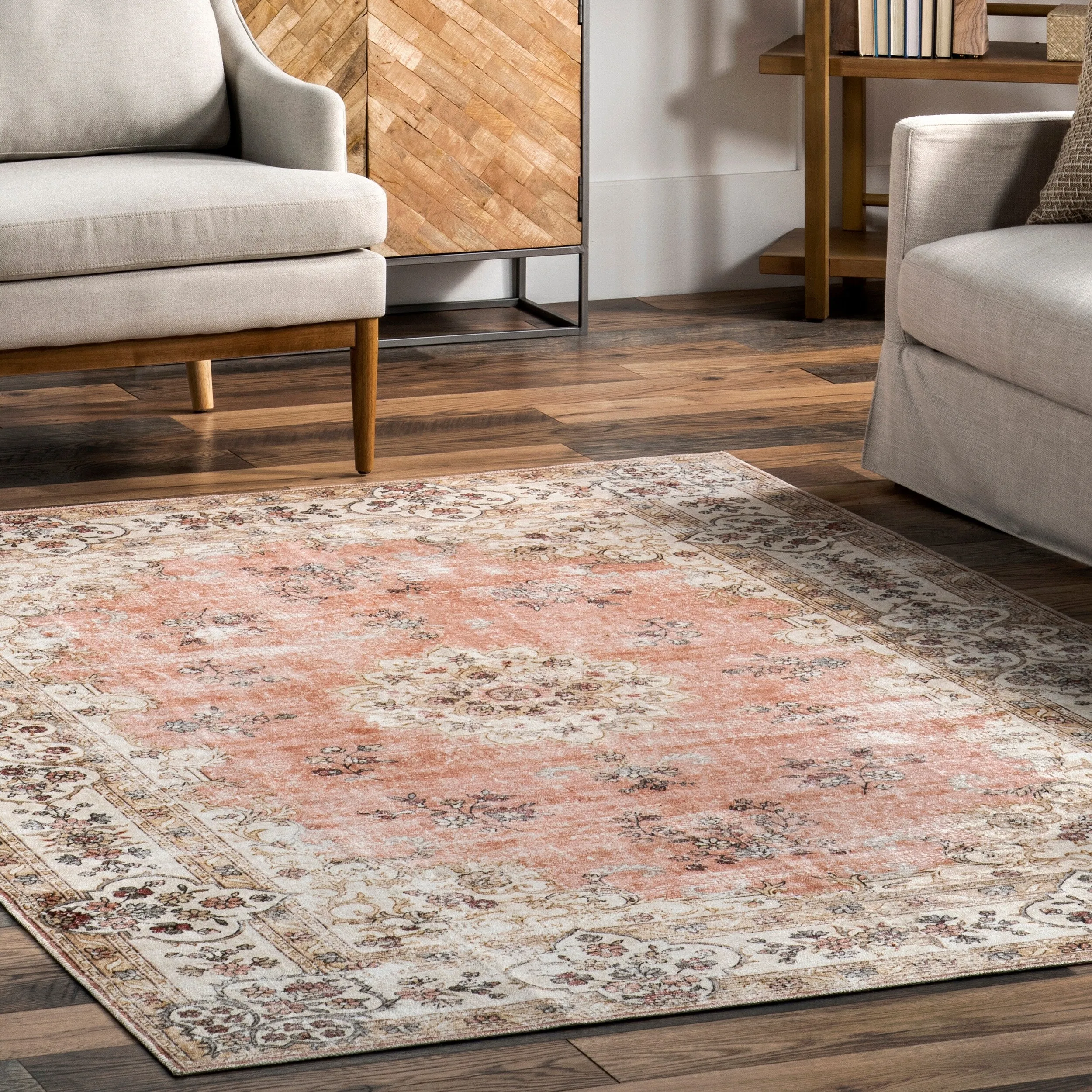 Nuloom Ren SpinClean Vintage Floral Machine Washable Area Rug