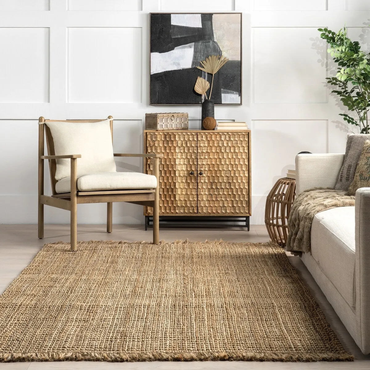 Nuloom Solveig Farmhouse Jute and Seagrass Tasseled Area Rug
