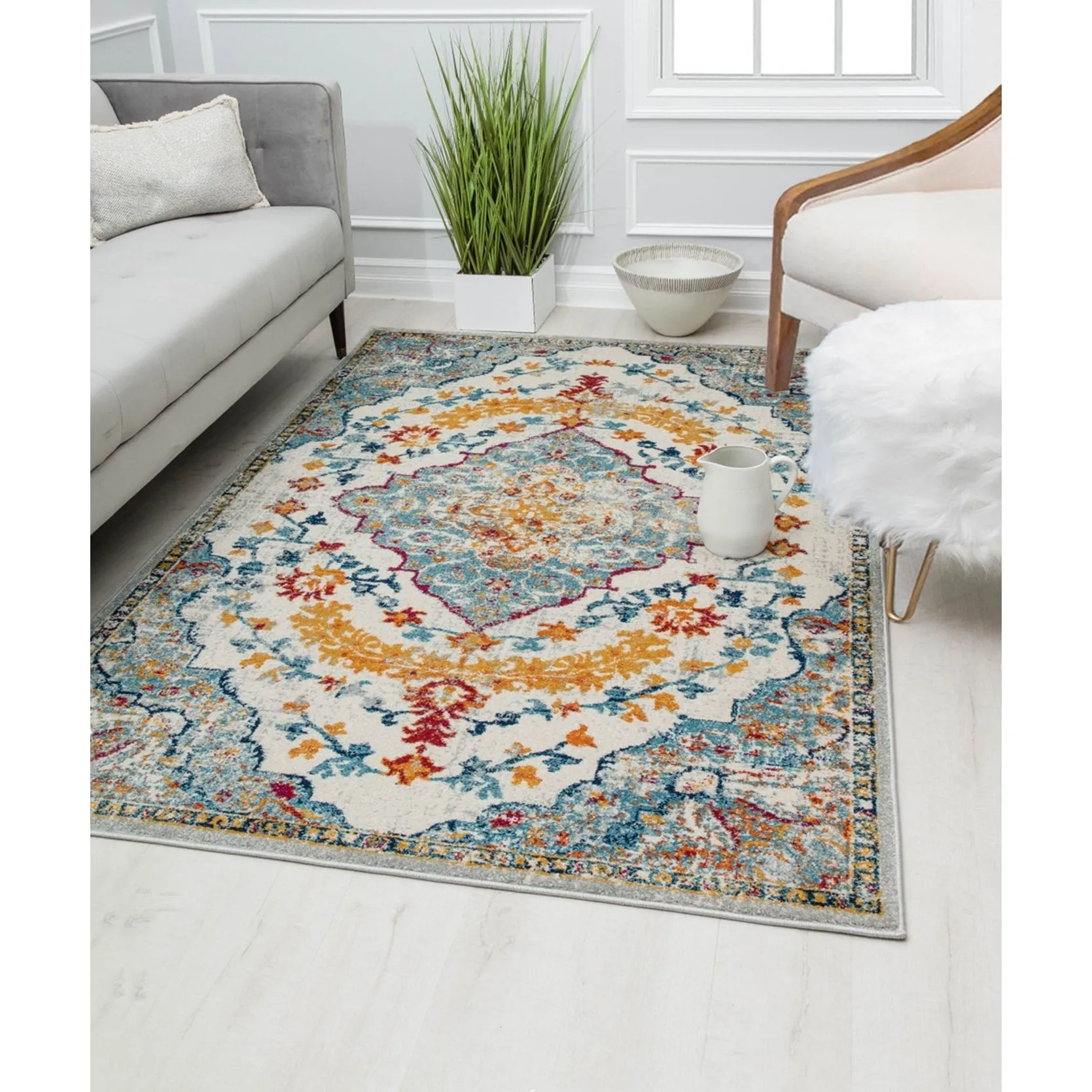 Oleander Vintage Transitional Pink Amaranth Medallion Rug