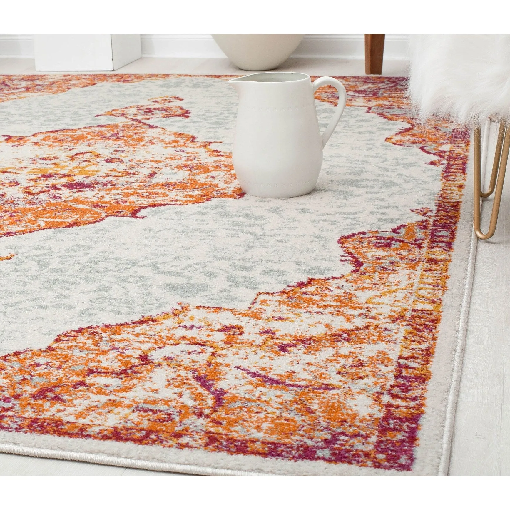Oleander Vintage Transitional Pink Amaranth Medallion Rug